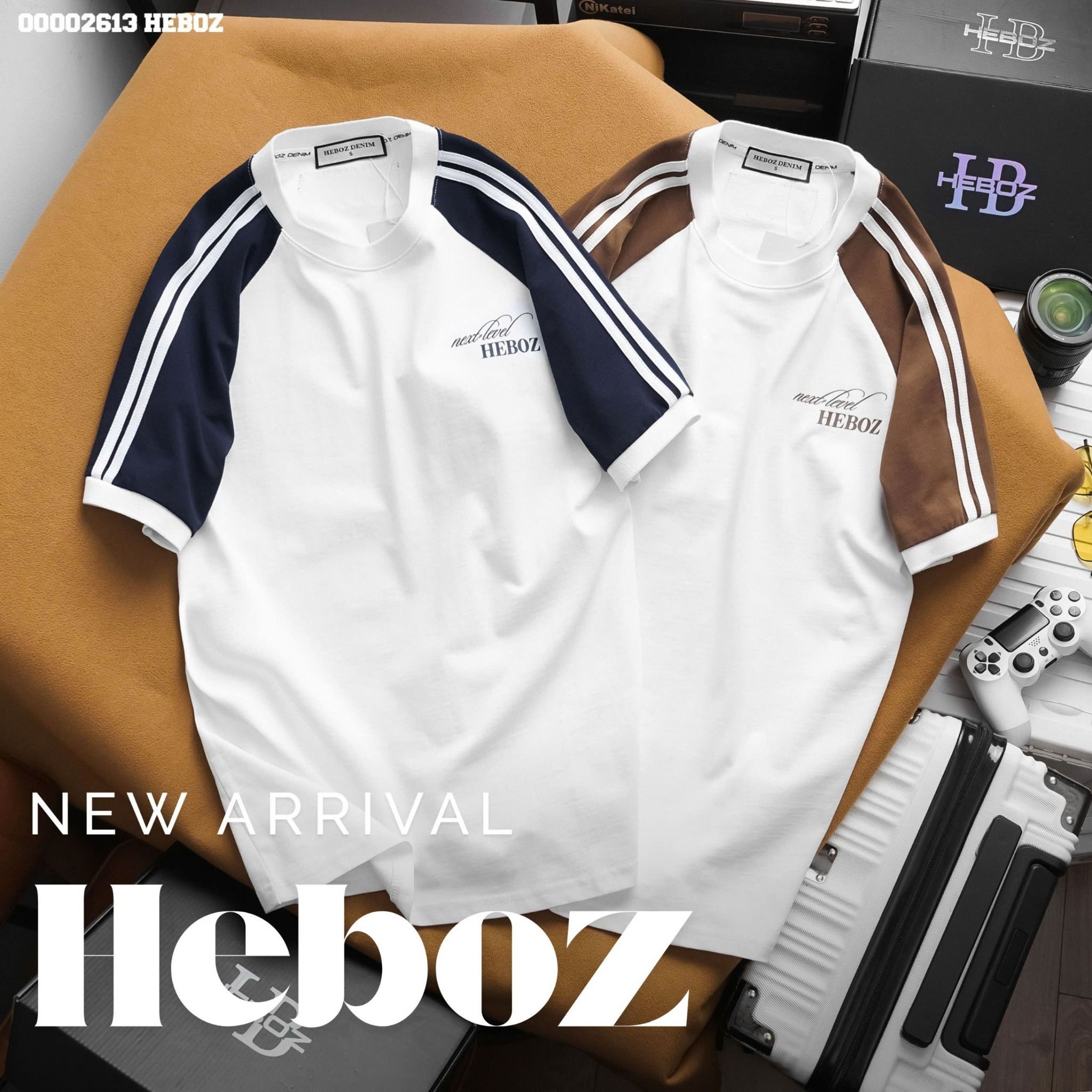 Áo thun nam Heboz raglan sọc vai 2M - 00002613
