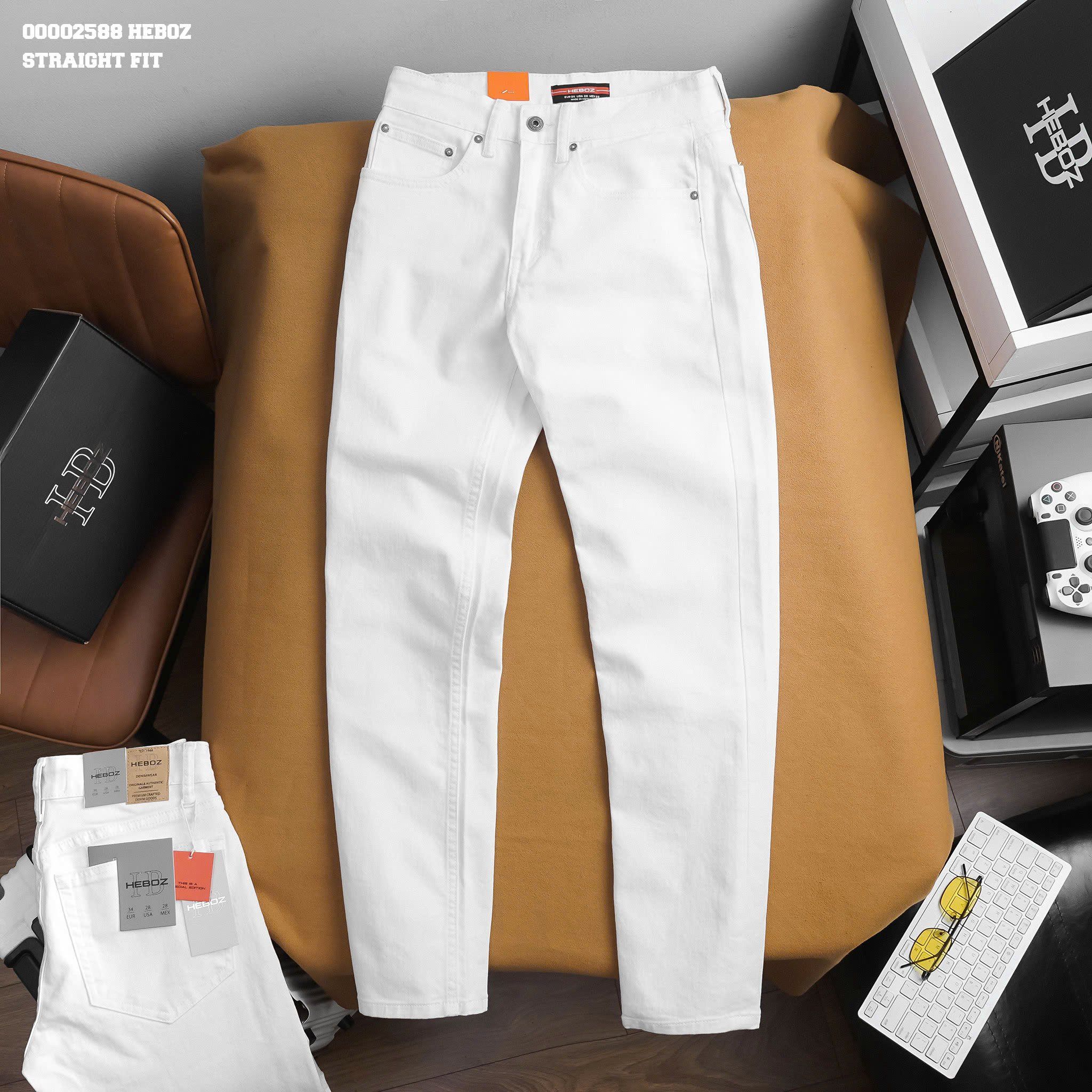 Quần jean trắng straight Heboz - 00002588