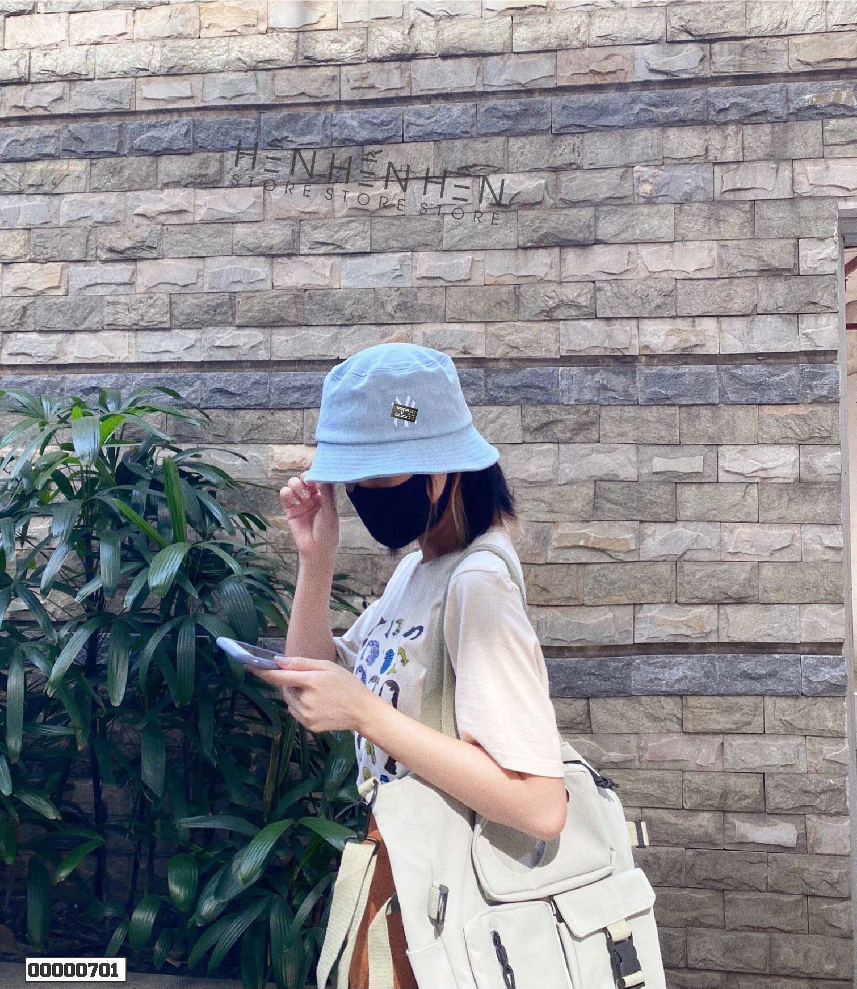 Nón bucket jean MLB xanh -00000701