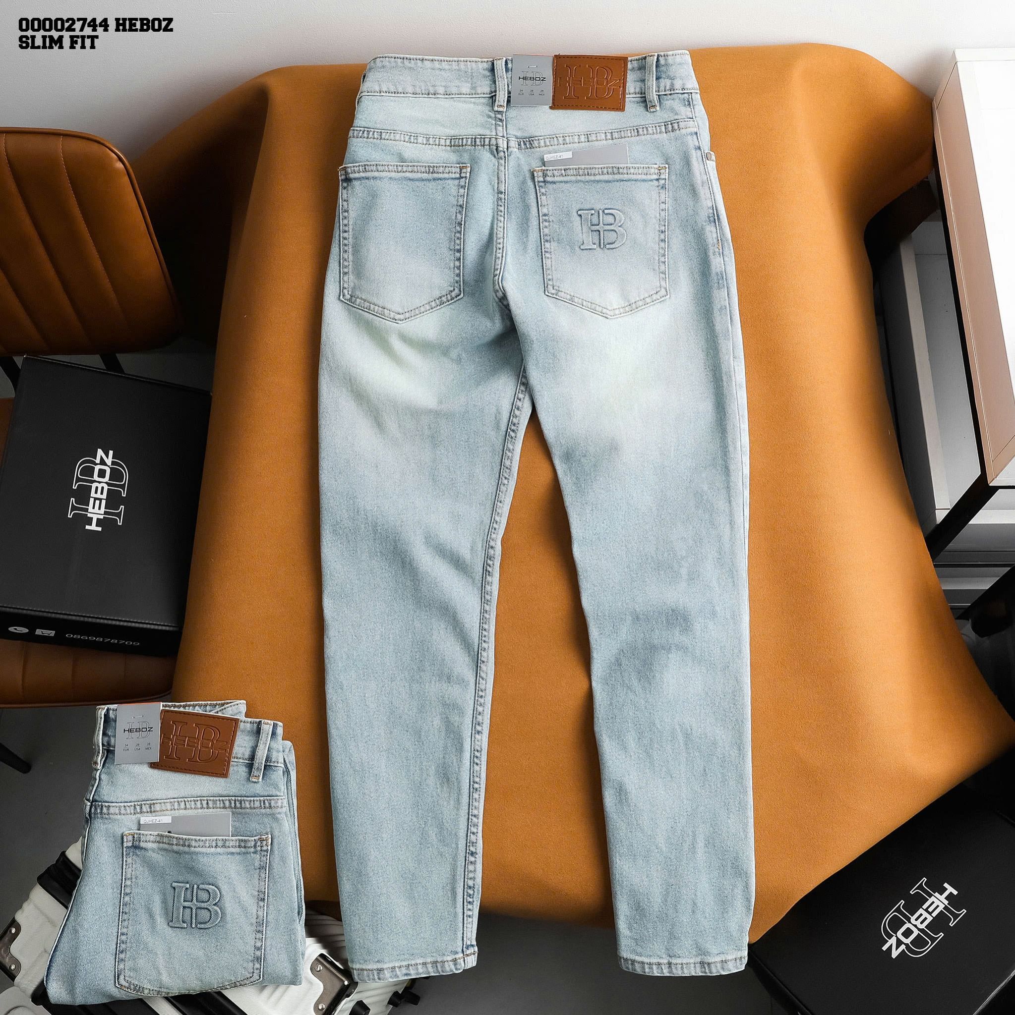 Quần jean nam Heboz dáng slim trơn D041 - 00002744