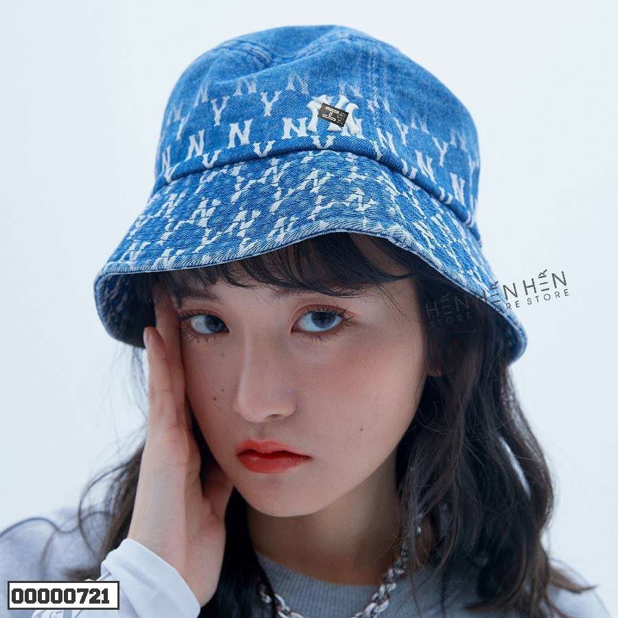 Nón bucket jean xanh MLB in monogram - 00000721