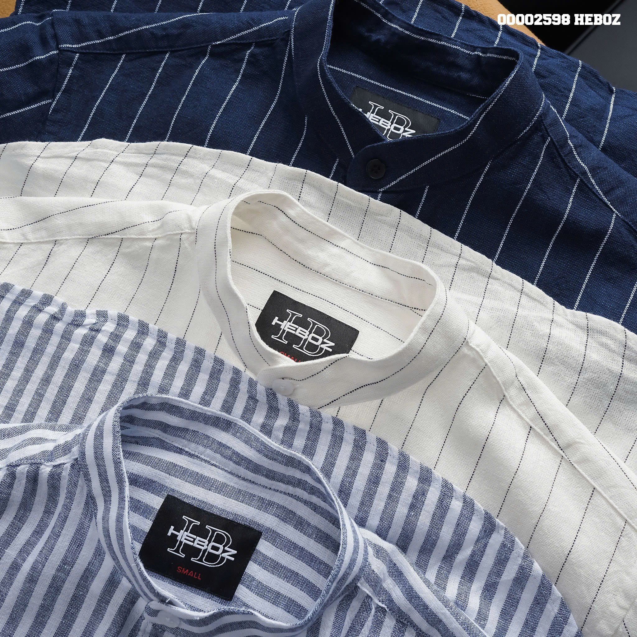 Áo sơ mi nam Heboz cổ trụ stripped linen 3M - 00002598