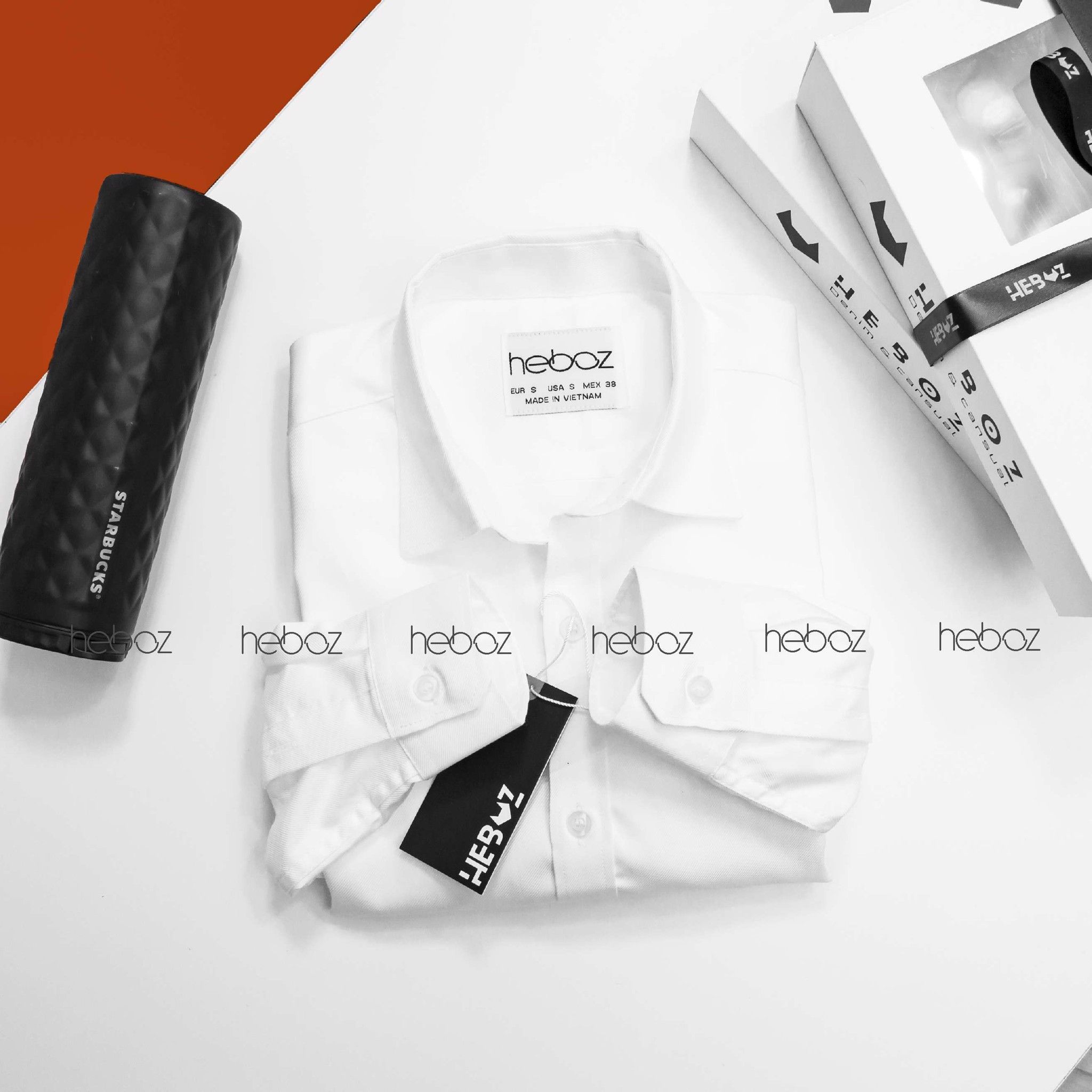 Áo sơ mi trắng Heboz gân xéo
