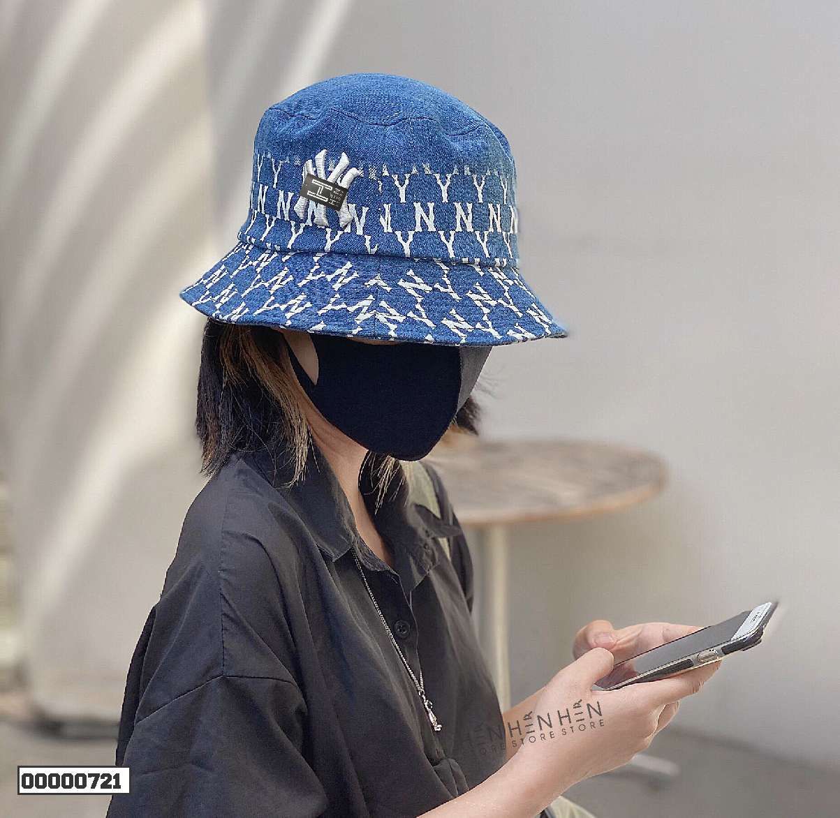 Nón bucket jean xanh MLB in monogram - 00000721