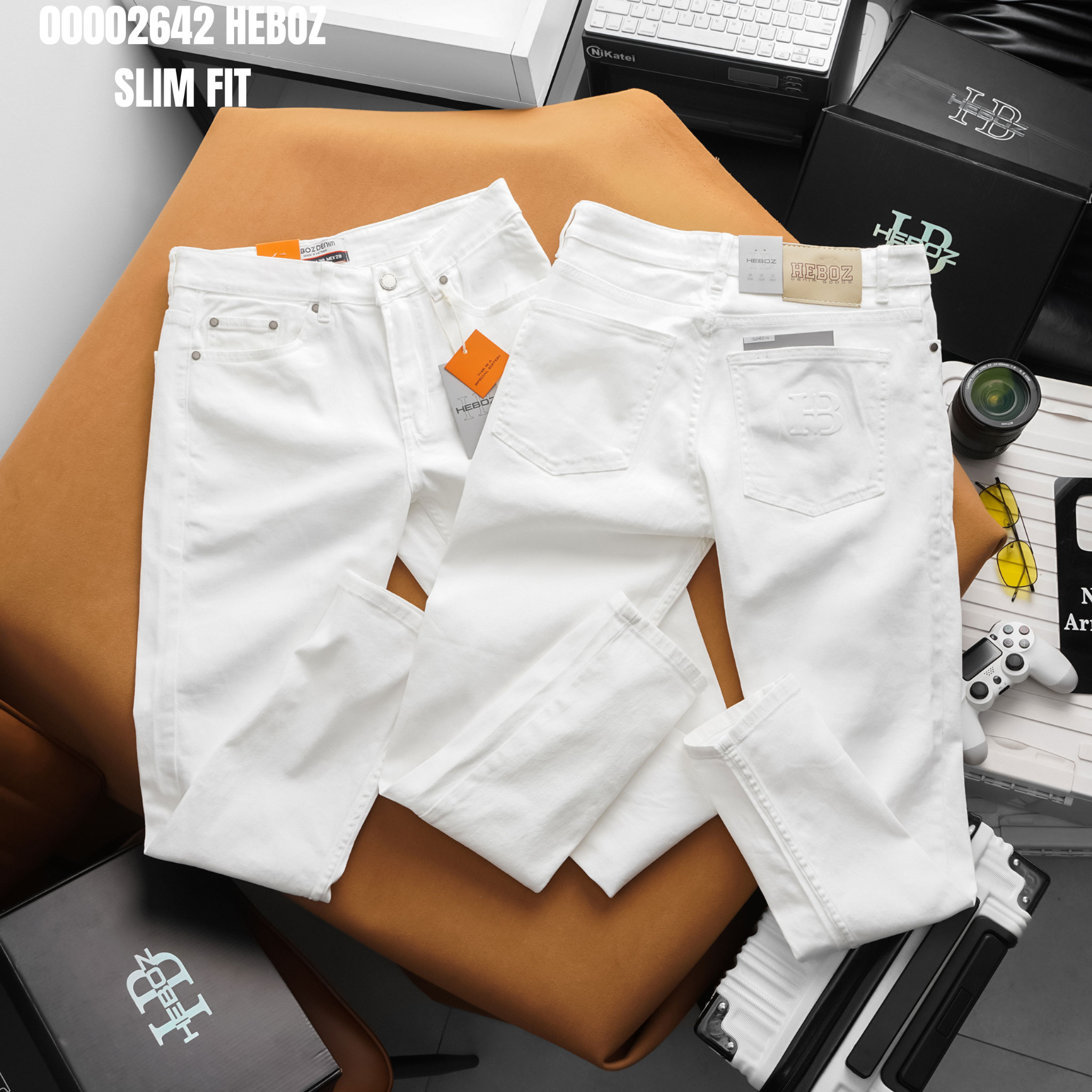Quần jean nam Heboz dáng slim trắng D014 - 00002642