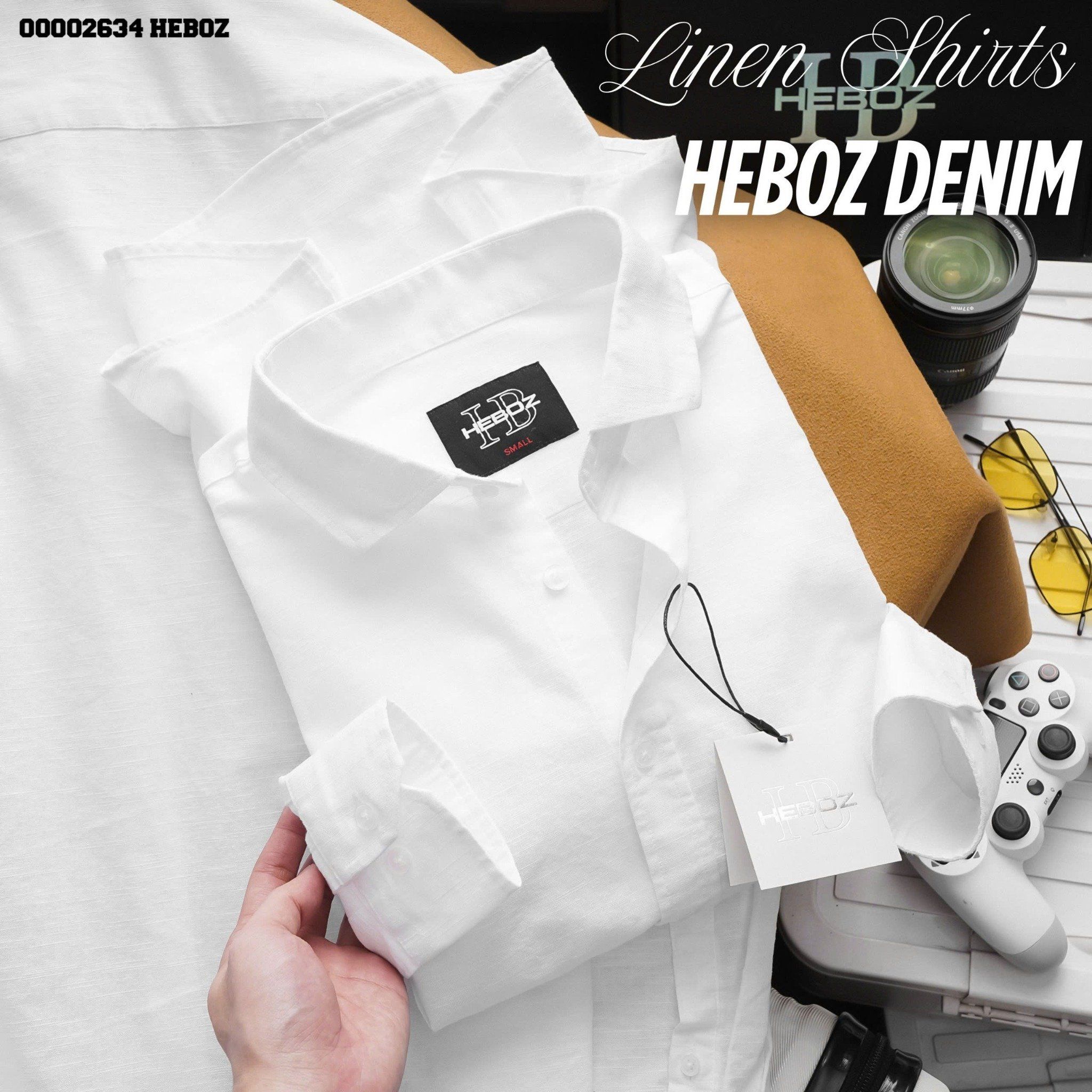 Áo sơ mi nam Heboz trắng linen cotton - 00002634