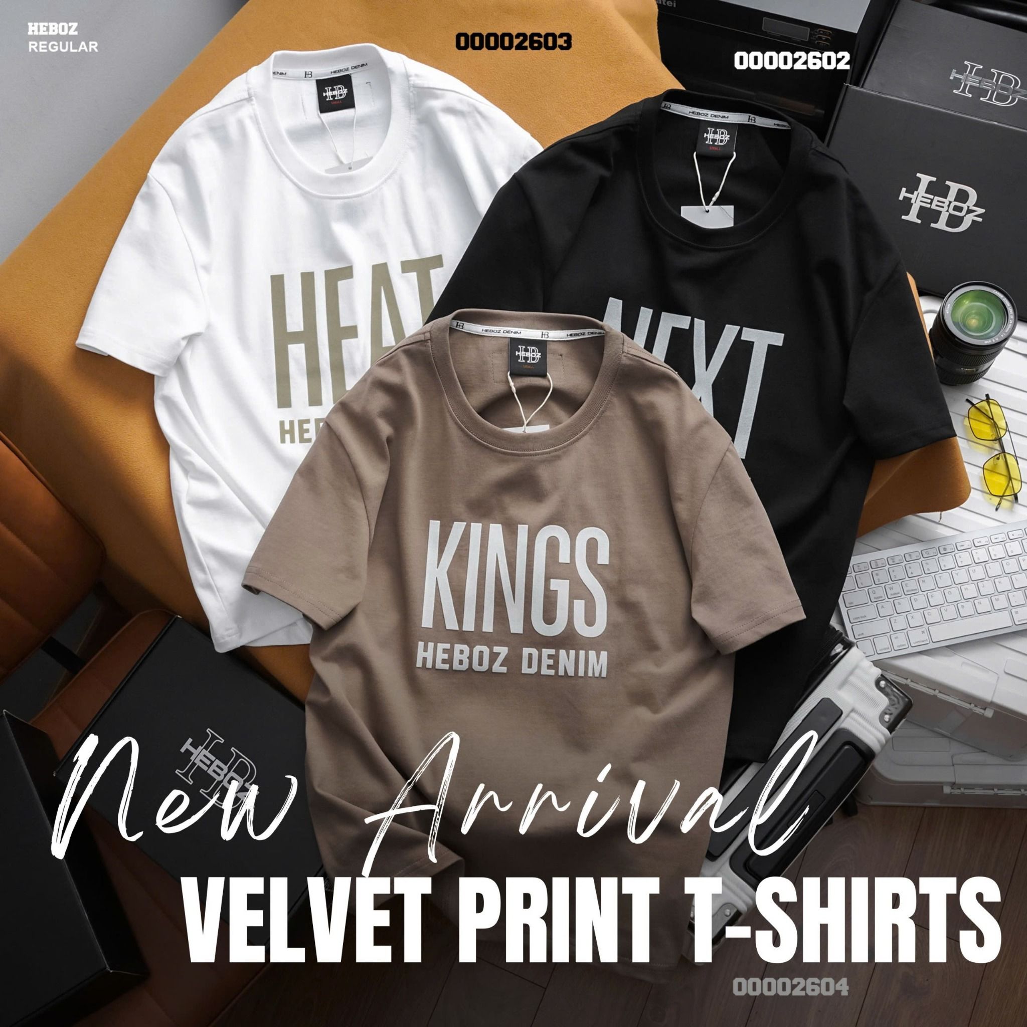 Áo thun nam Heboz print velvet Heat (TRẮNG) - 00002603