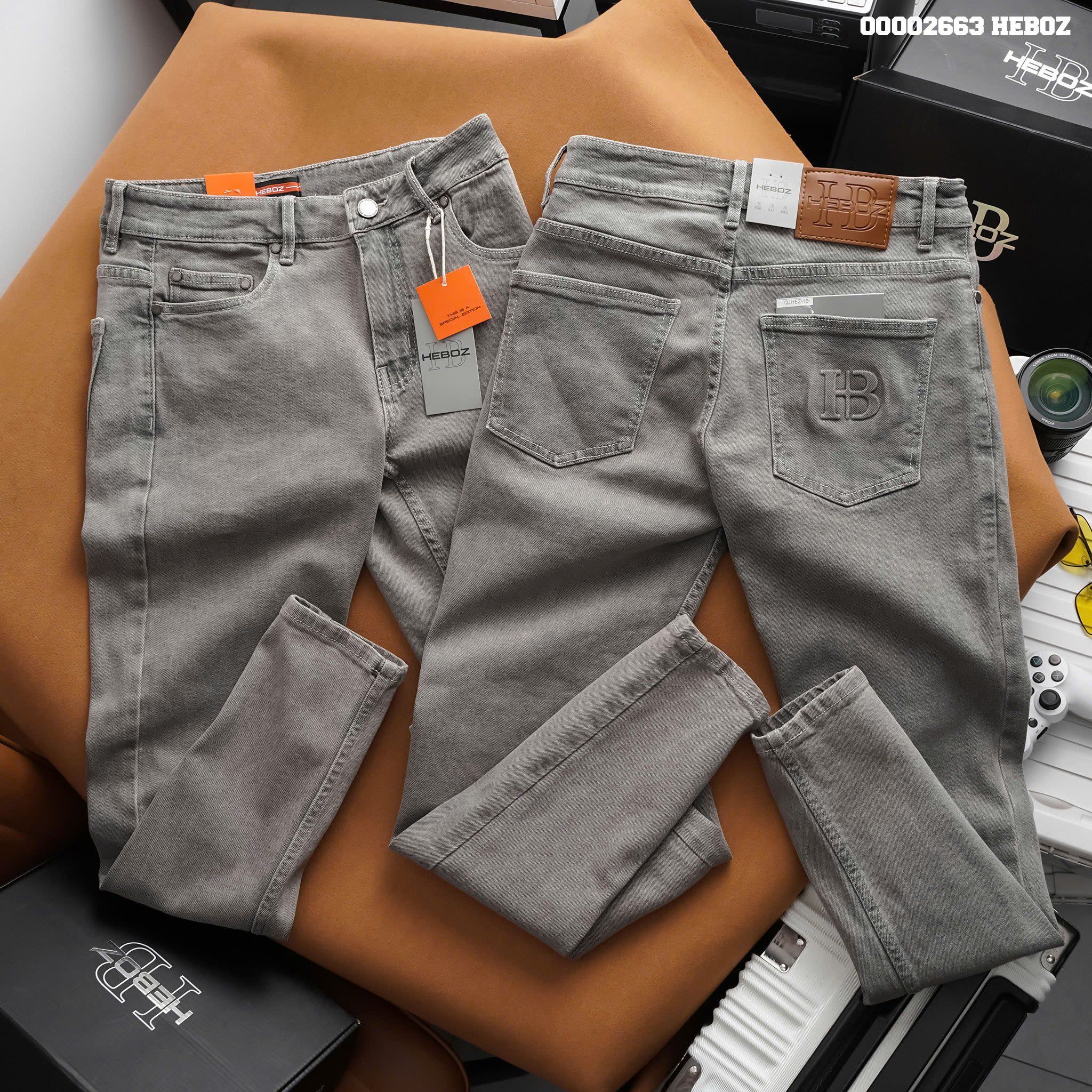 Quần jean nam Heboz dáng slim trơn D019 - 00002663