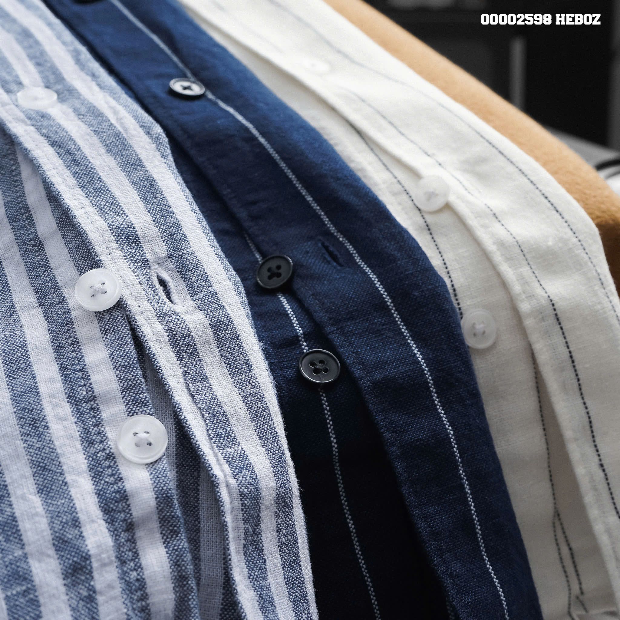 Áo sơ mi nam Heboz cổ trụ stripped linen 3M - 00002598
