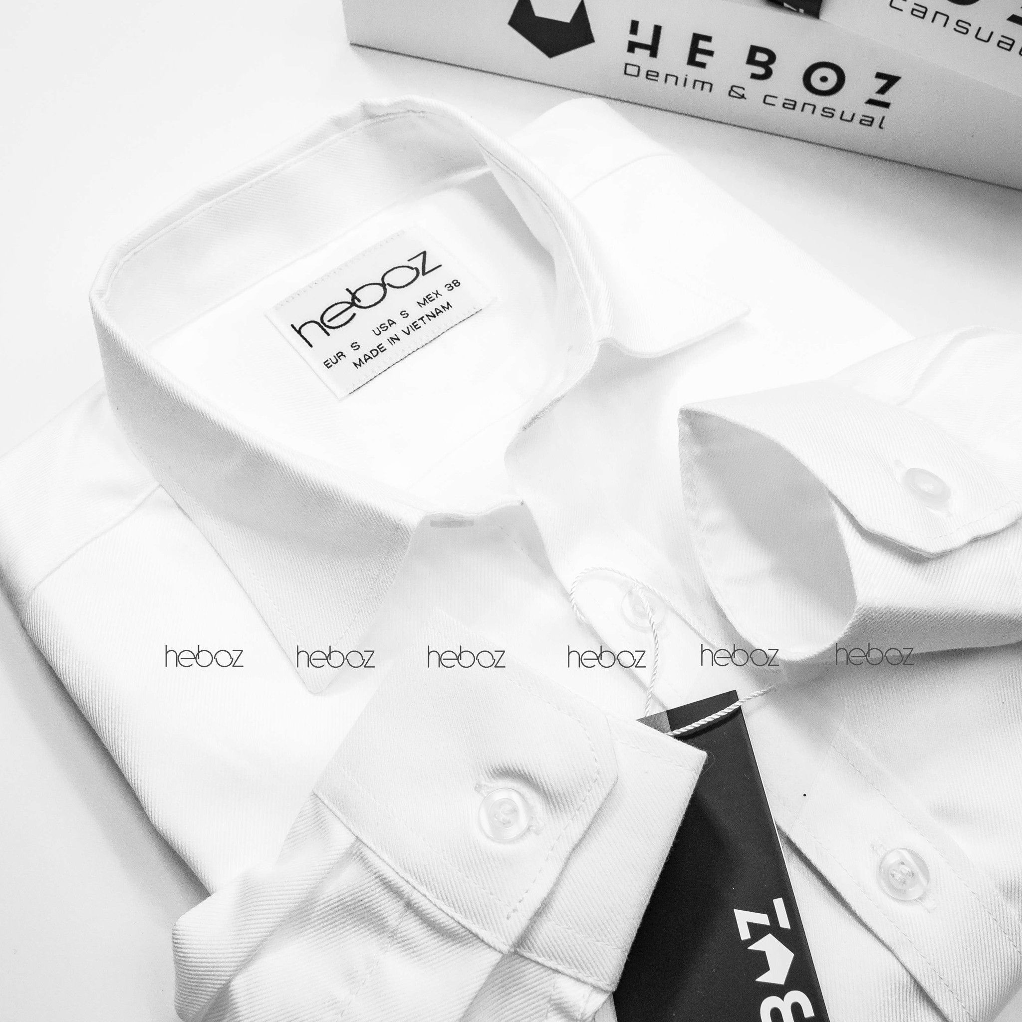 Áo sơ mi trắng Heboz gân xéo