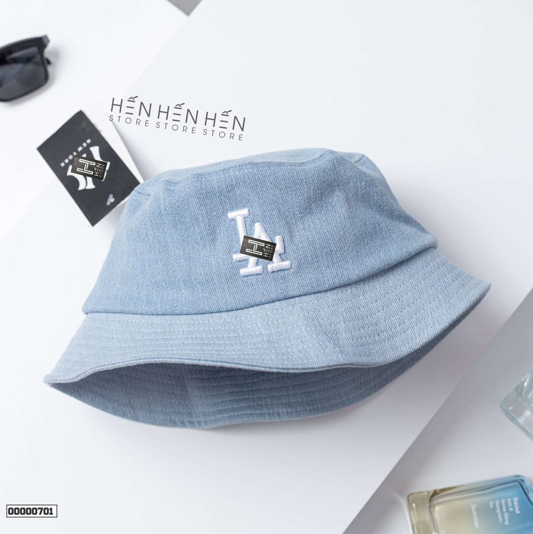 Nón bucket jean MLB xanh -00000701