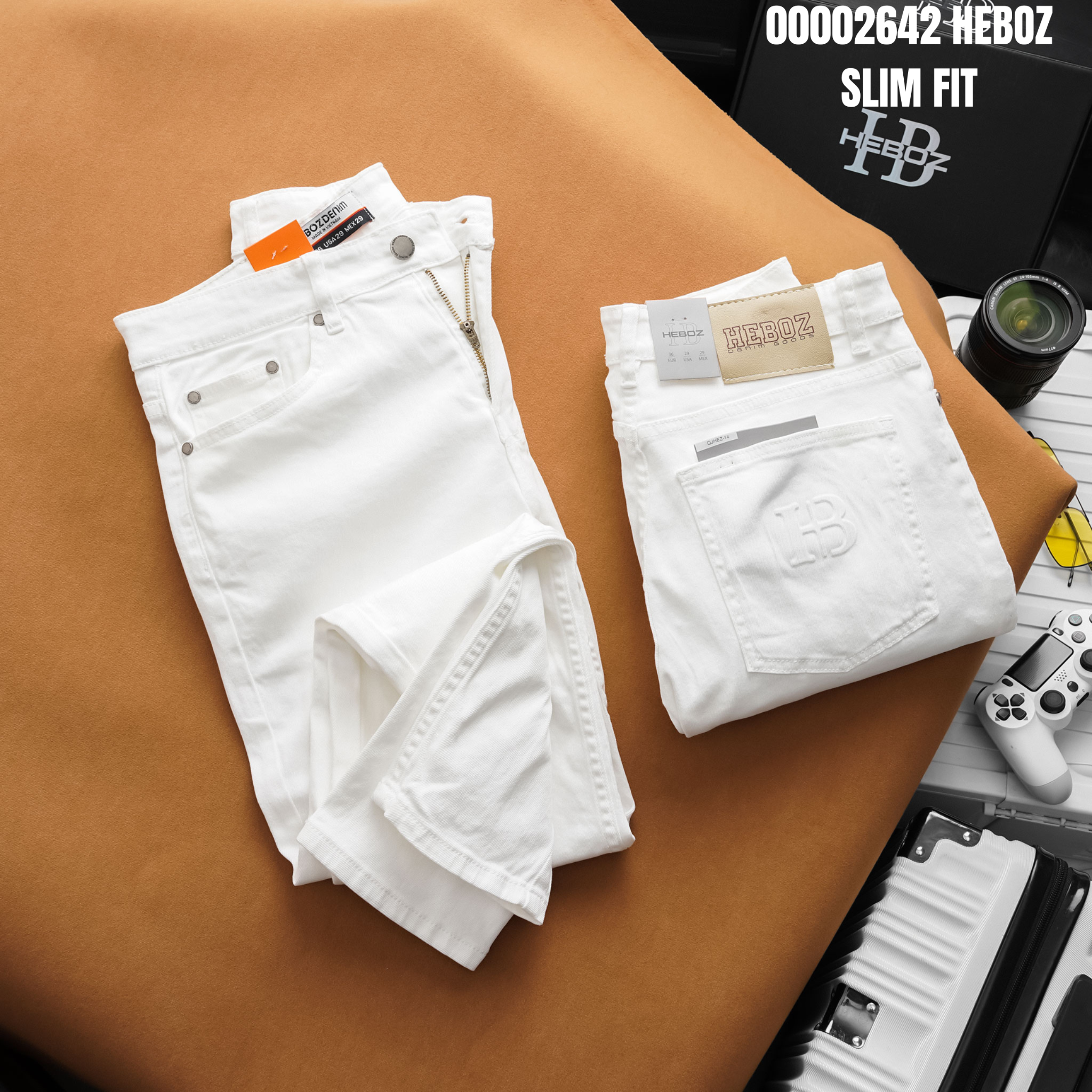 Quần jean nam Heboz dáng slim trắng D014 - 00002642