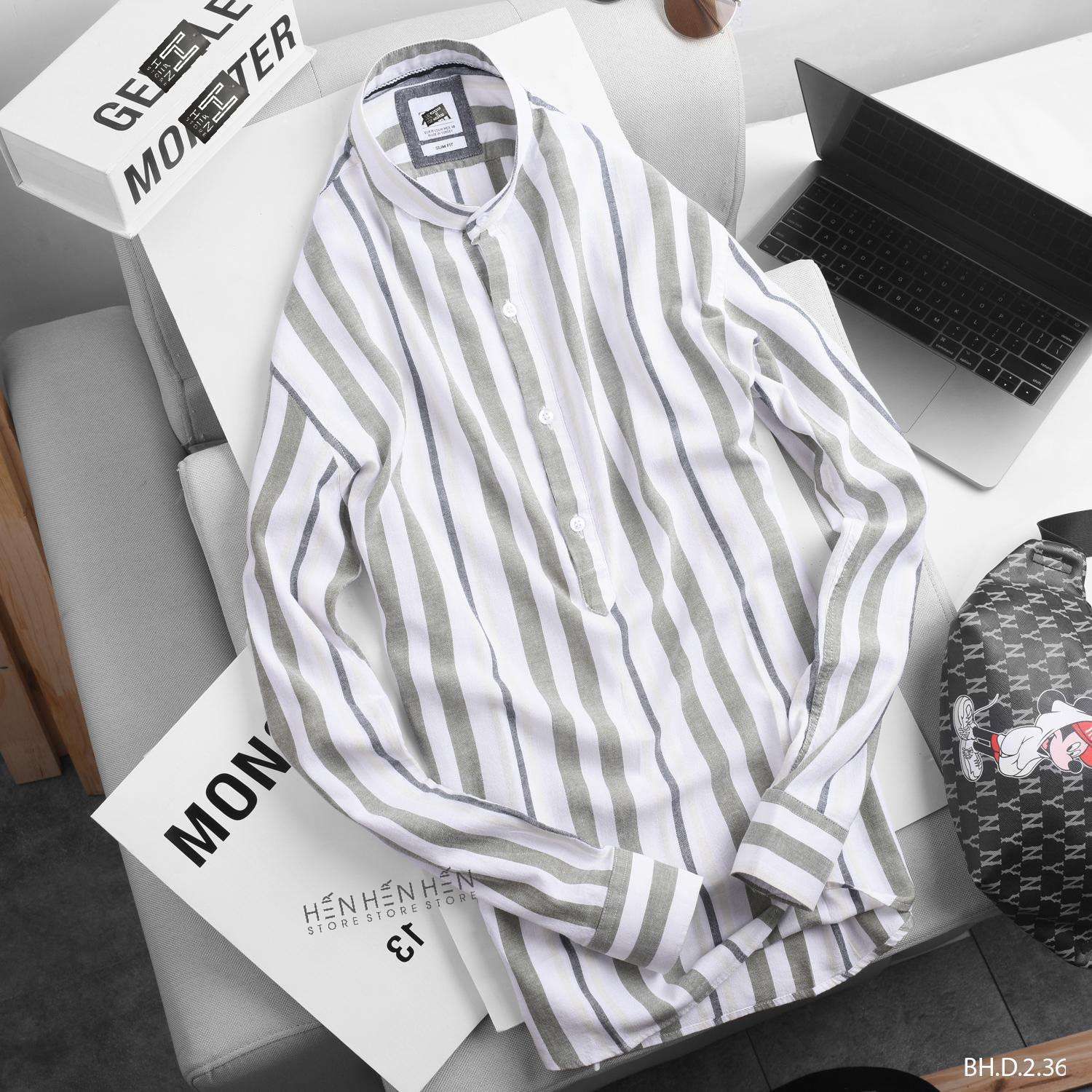 Áo sơ mi cổ trụ ZR sọc 3M