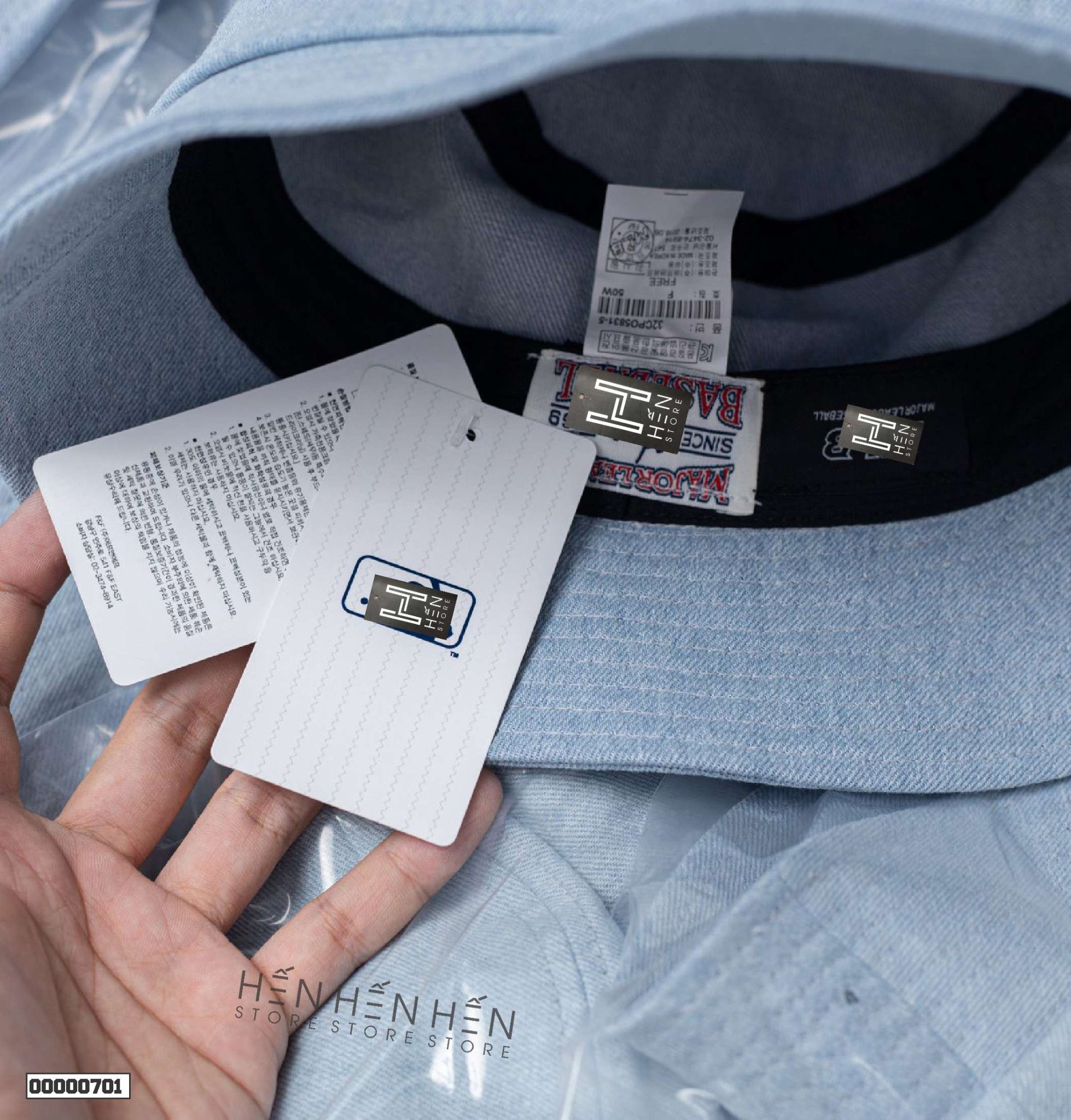 Nón bucket jean MLB xanh -00000701