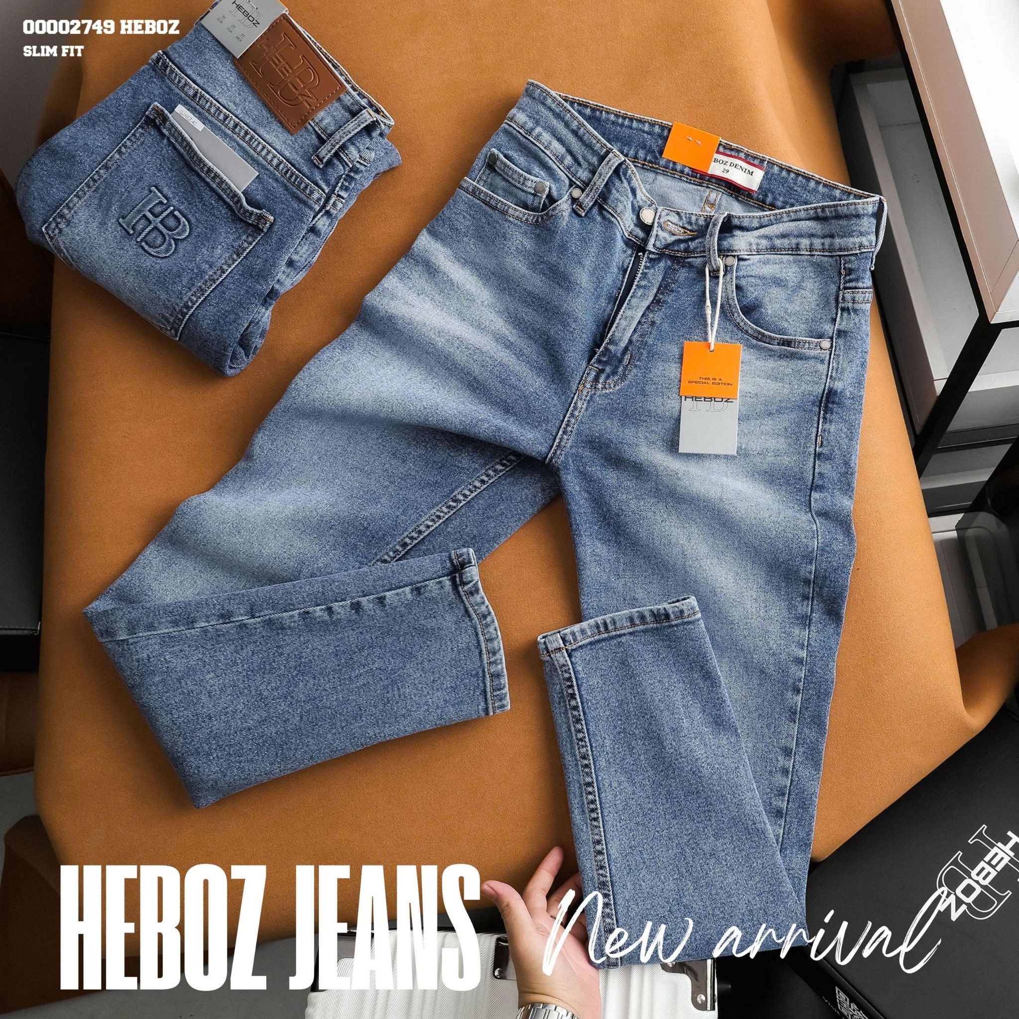 Quần jean nam Heboz dáng slim trơn D040 - 00002749