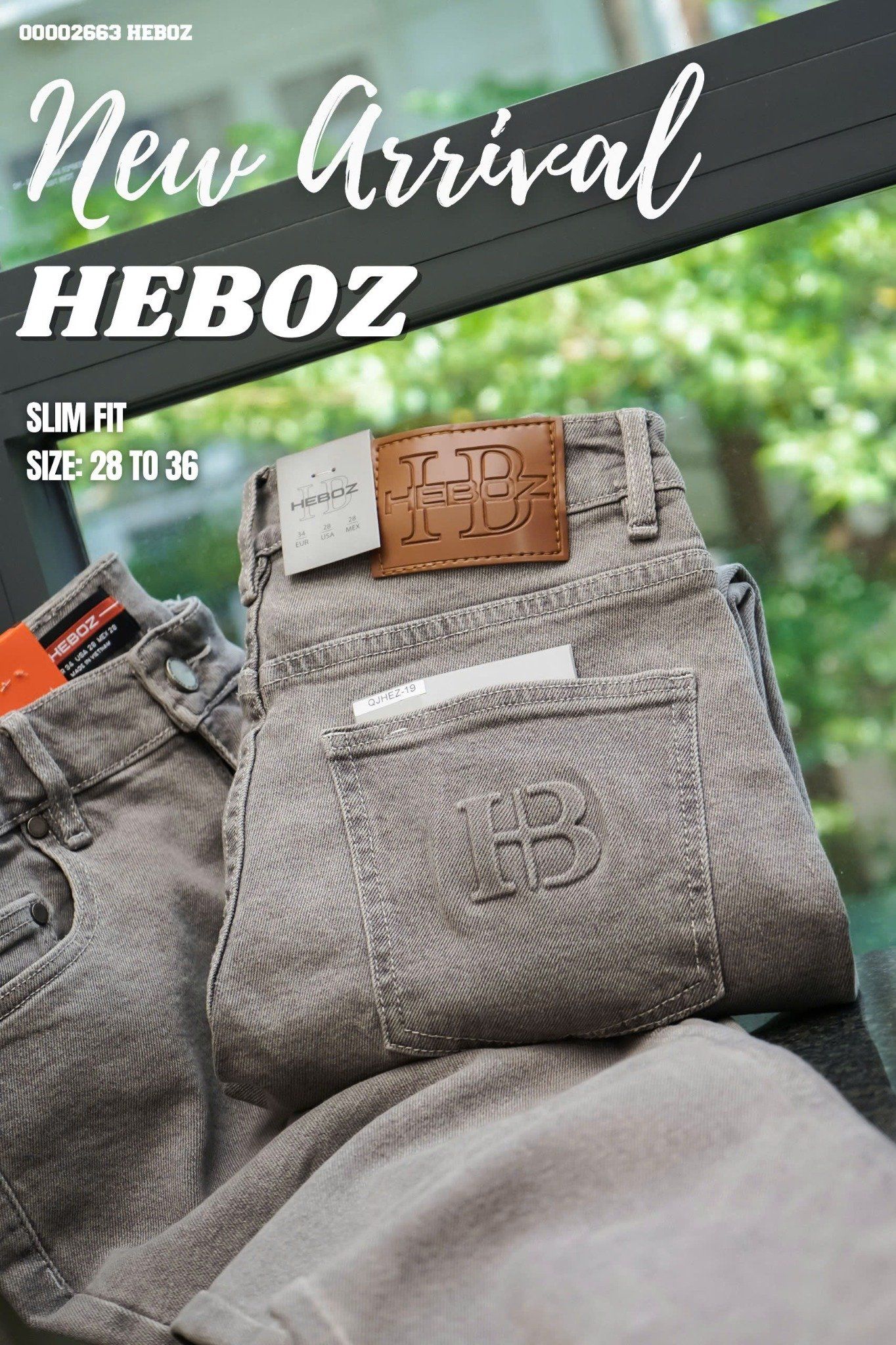 Quần jean nam Heboz dáng slim trơn D019 - 00002663