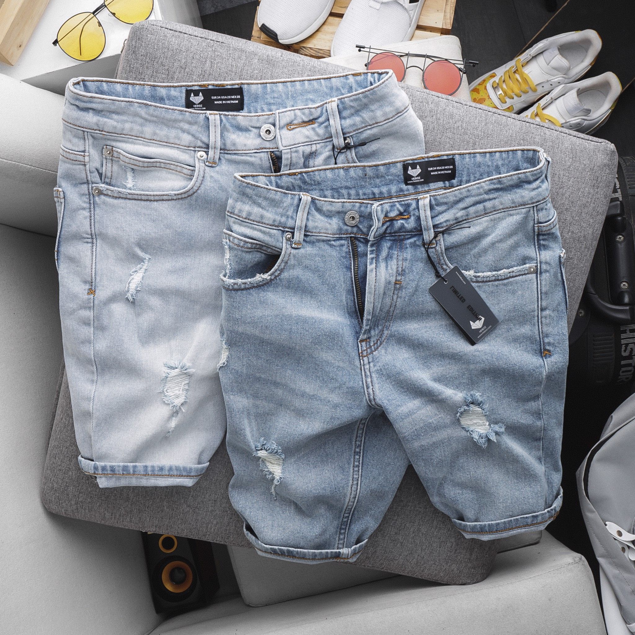 Quần short jean Heboz 4M rách