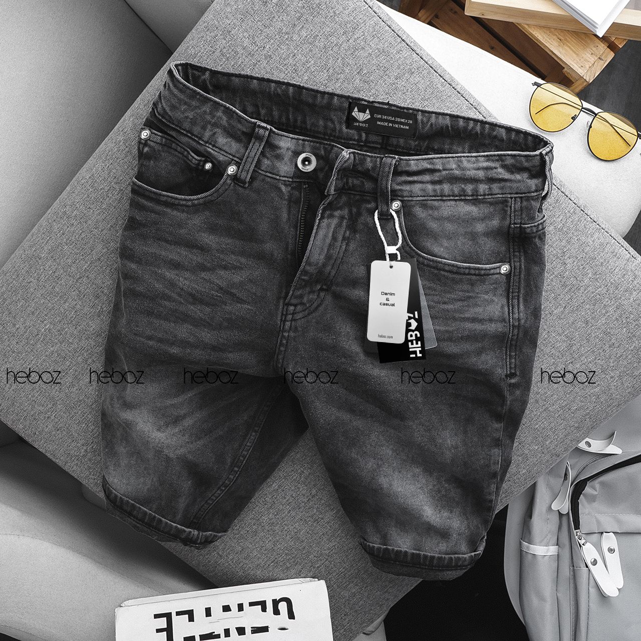 Quần short jean Heboz 4M(trơn)