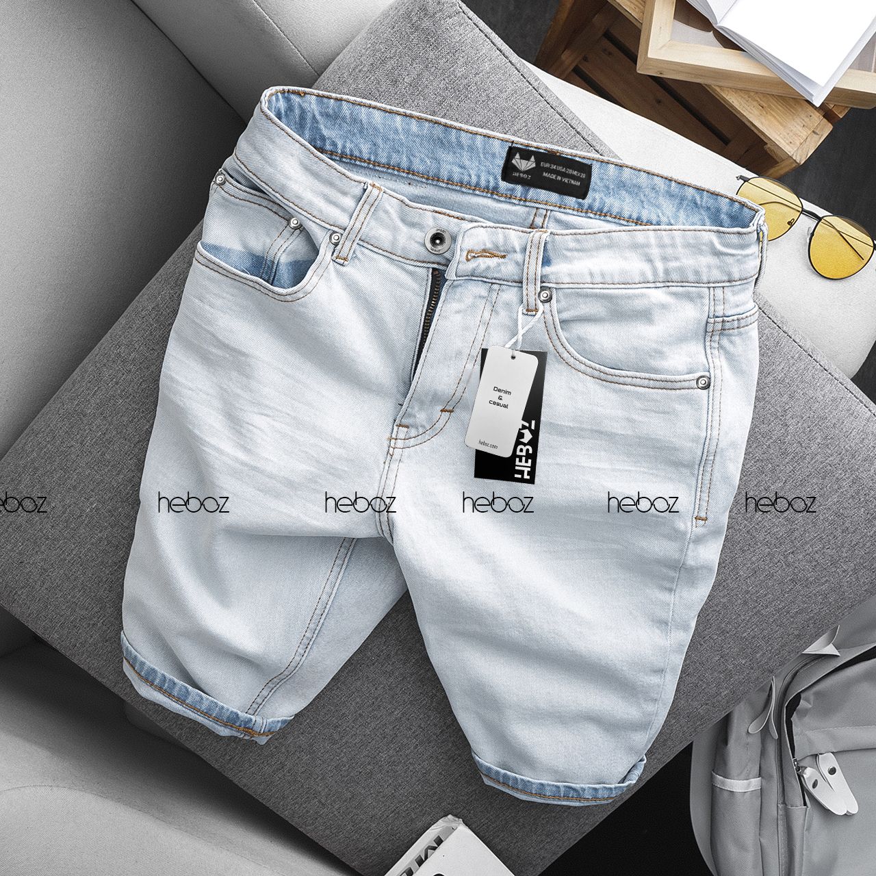 Quần short jean Heboz 4M(trơn)