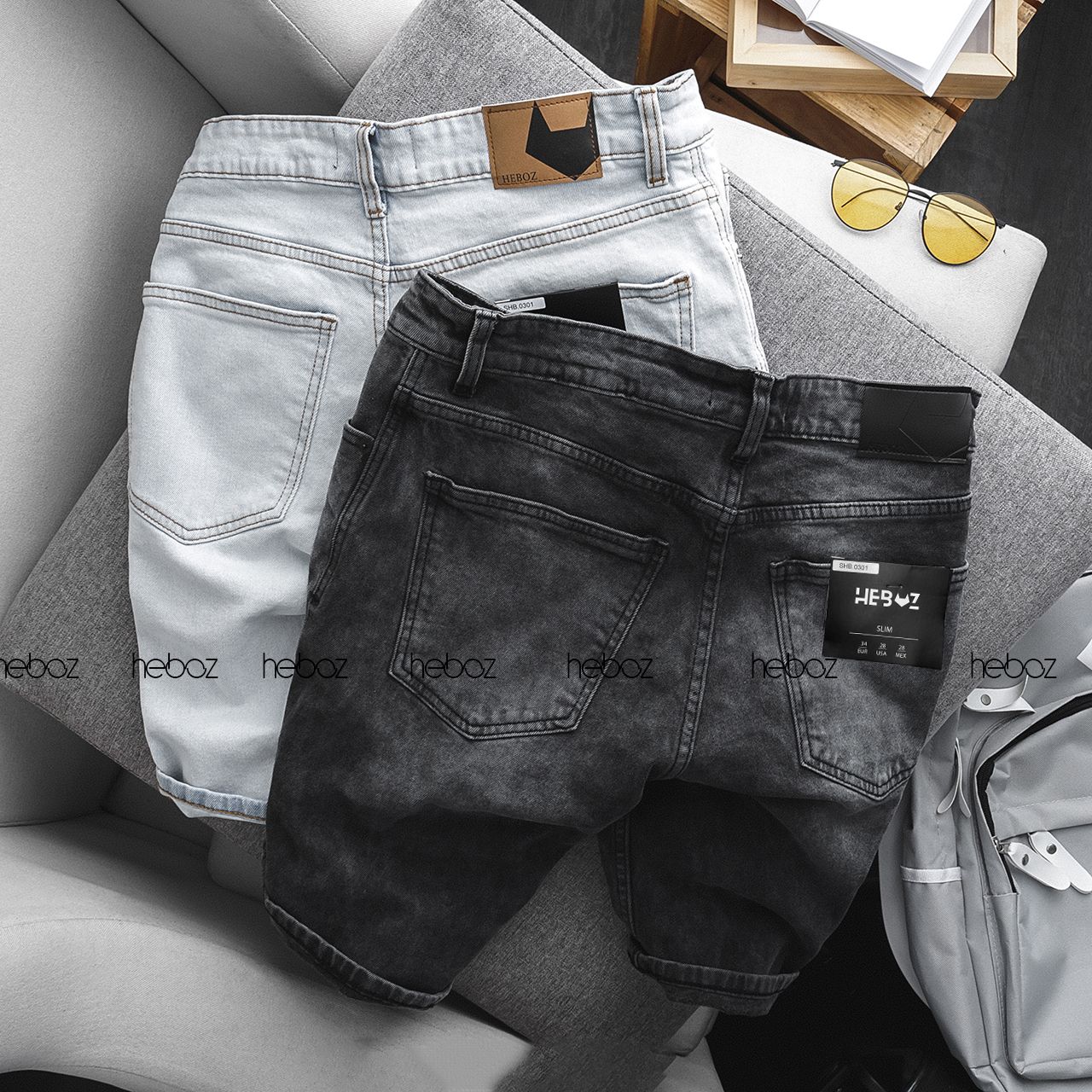 Quần short jean Heboz 4M(trơn)