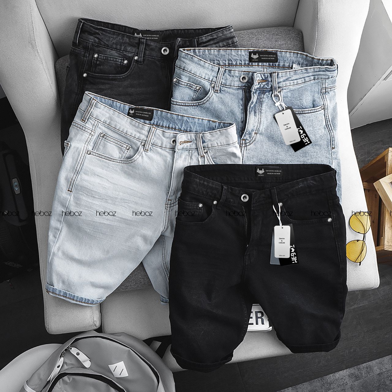 Quần short jean Heboz 4M(trơn)