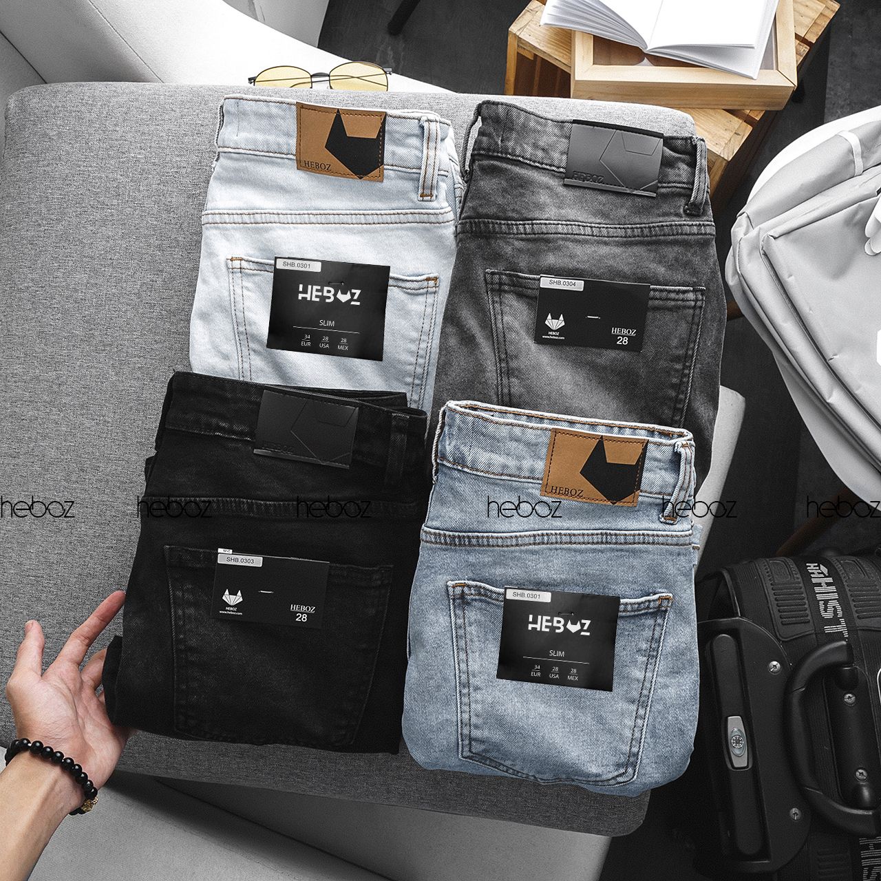 Quần short jean Heboz 4M(trơn)