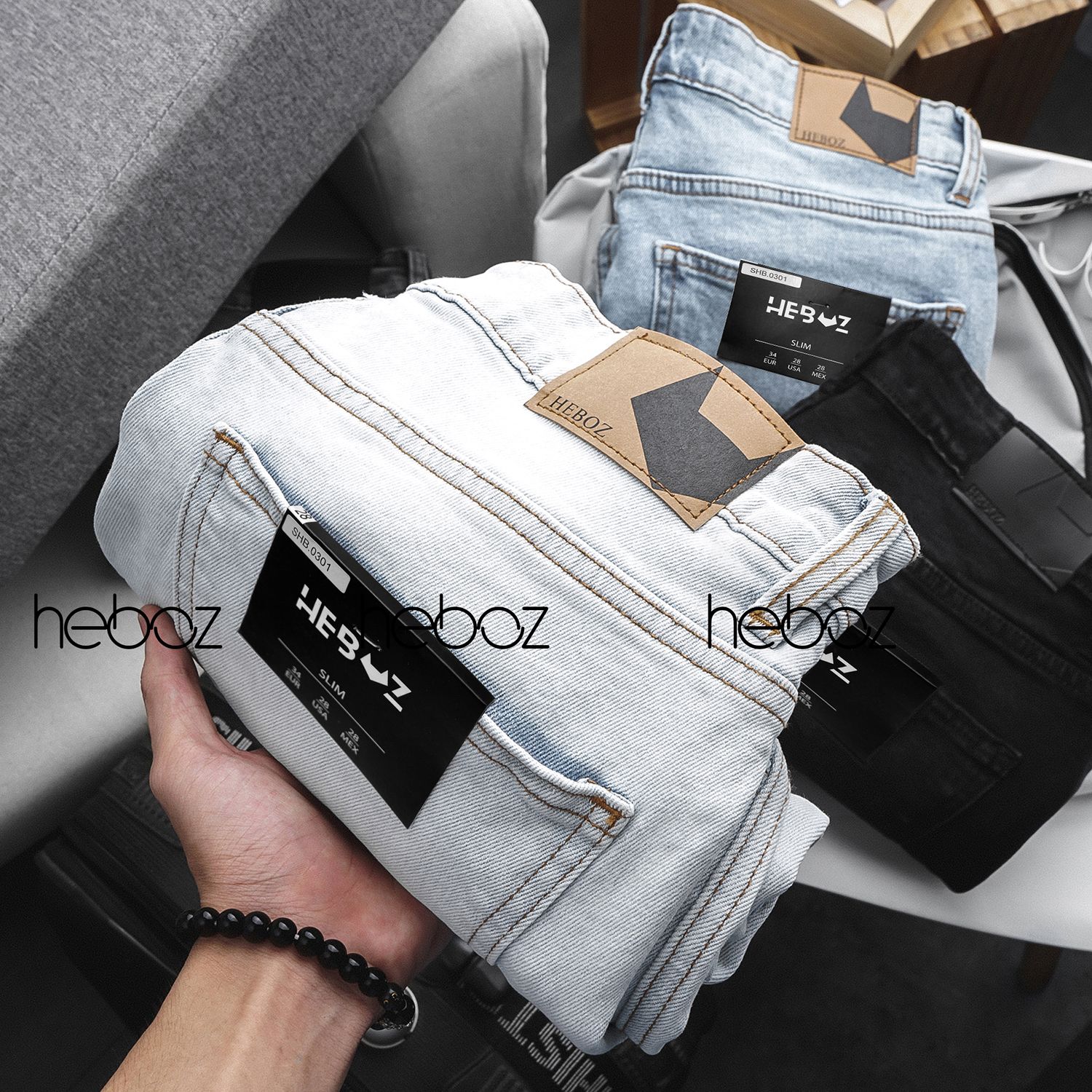 Quần short jean Heboz 4M(trơn)