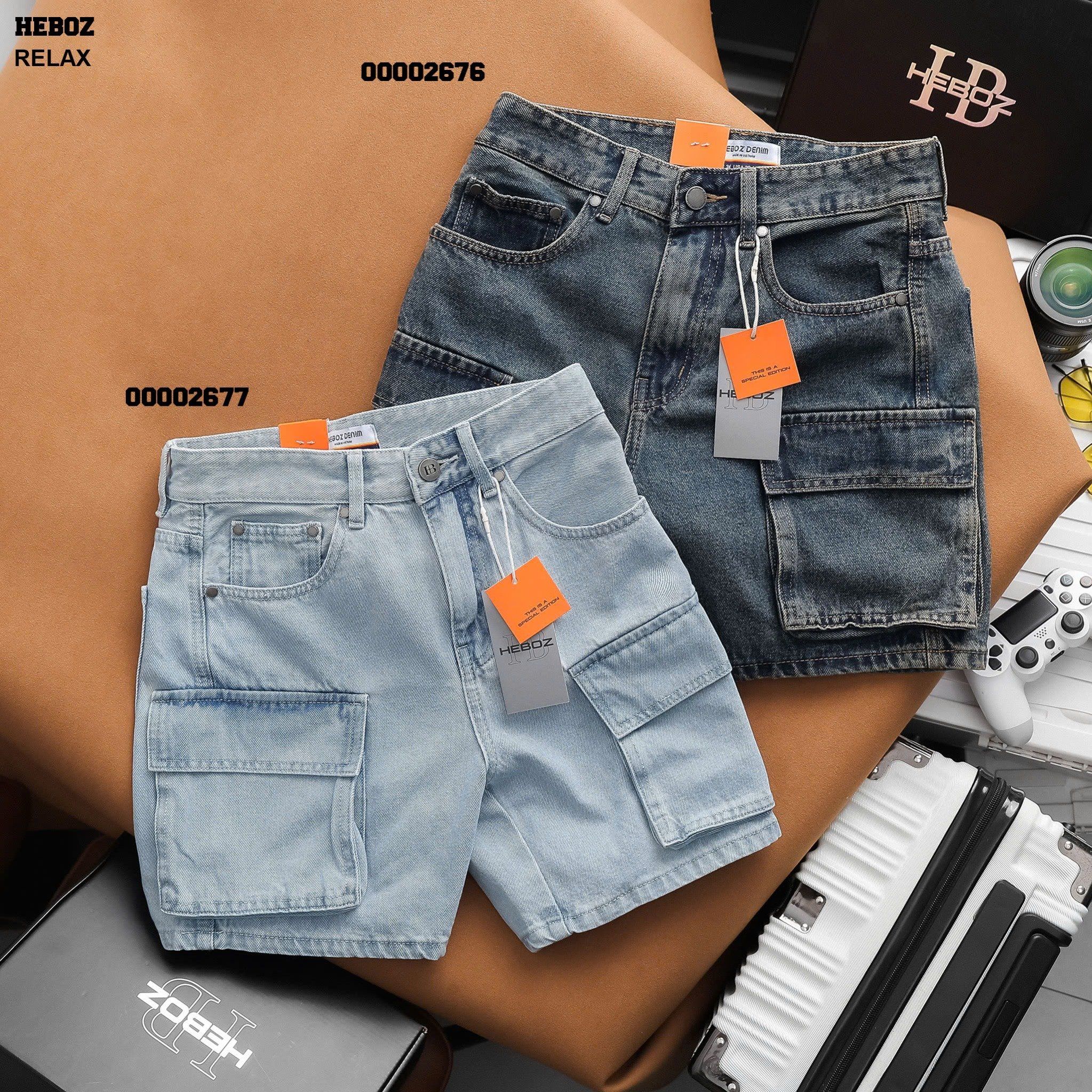 Quần short jean nam Heboz cargo S021 - 00002677