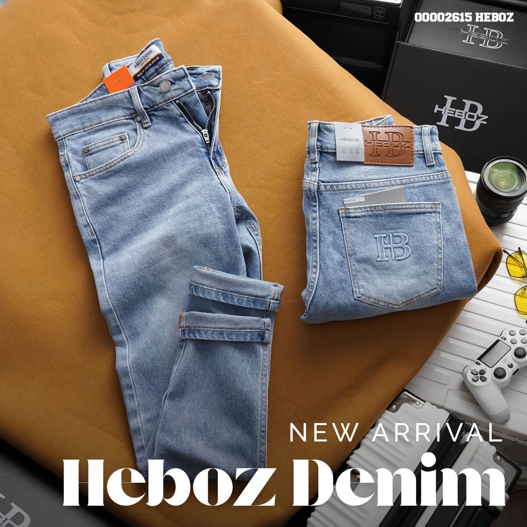 Quần jean nam Heboz dáng slim trơn D008 - 00002615