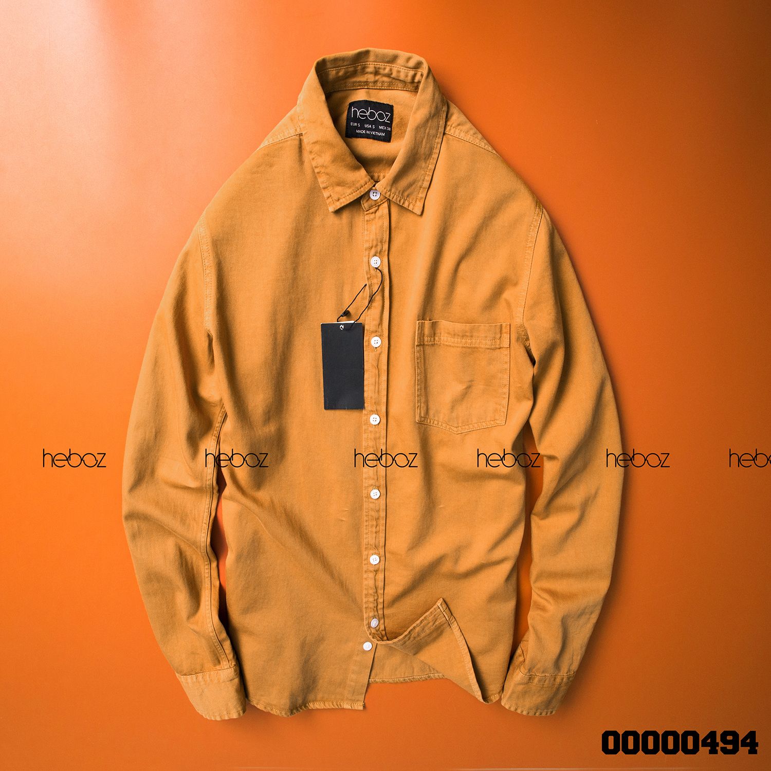 Áo denim HEBOZ 1 túi cổ bẻ 6M