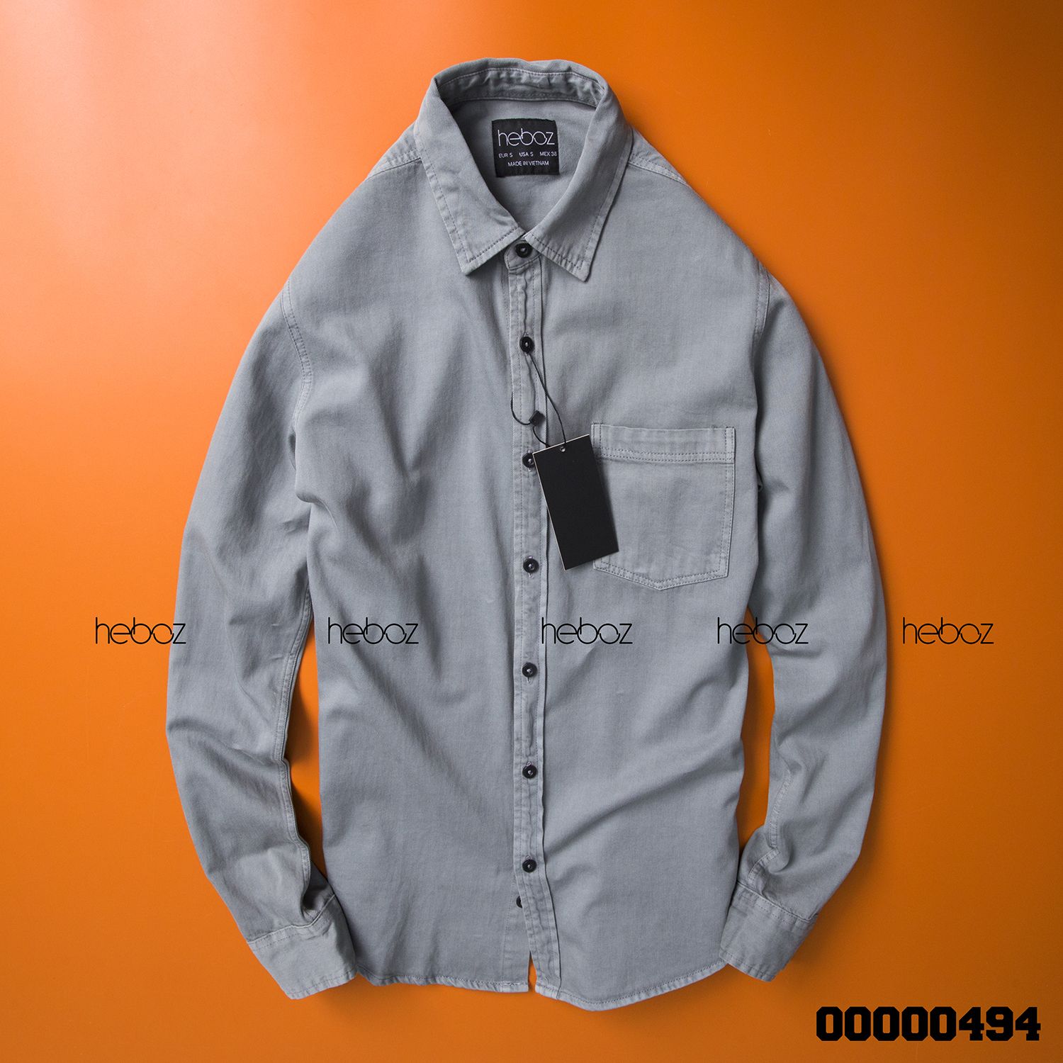 Áo denim HEBOZ 1 túi cổ bẻ 6M