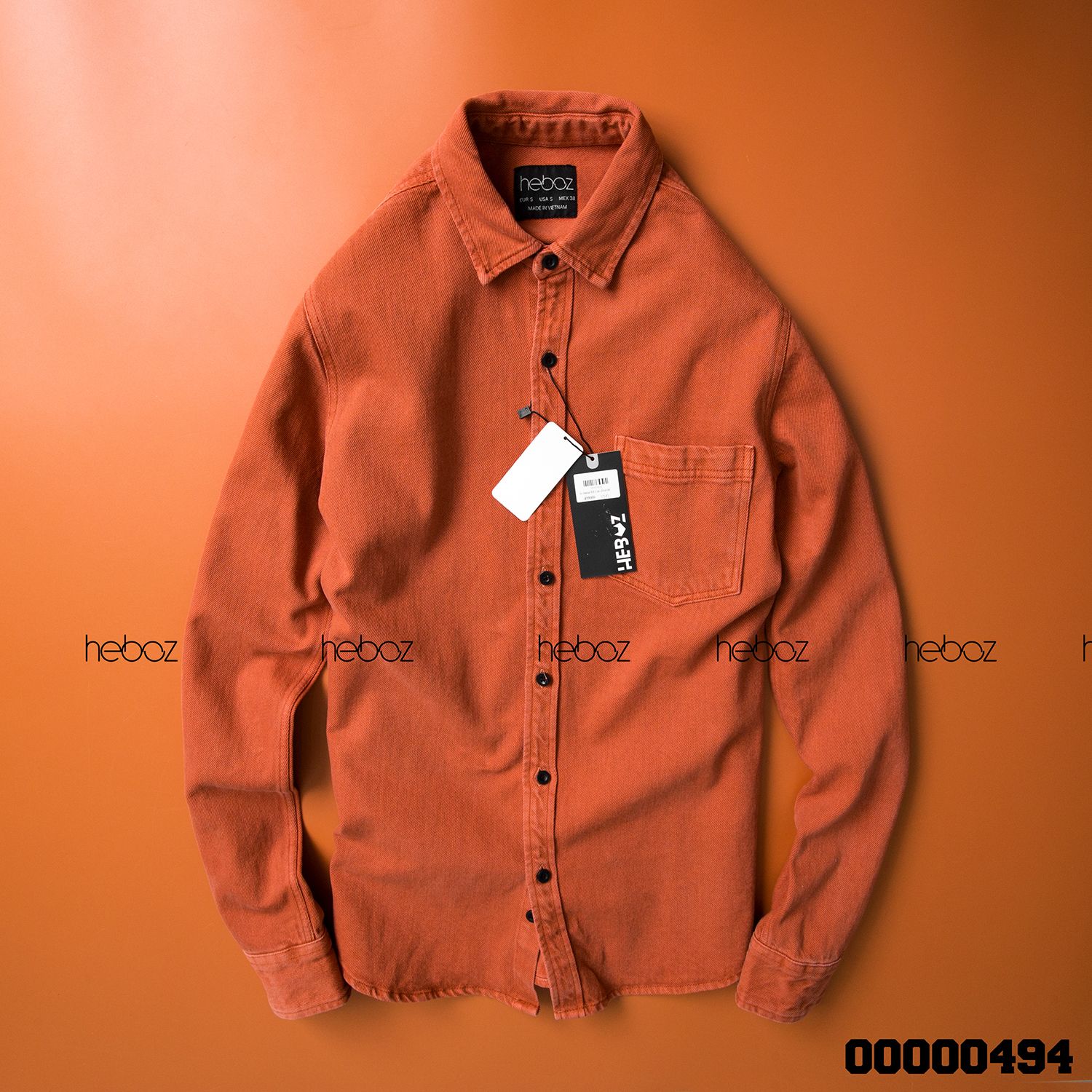 Áo denim HEBOZ 1 túi cổ bẻ 6M