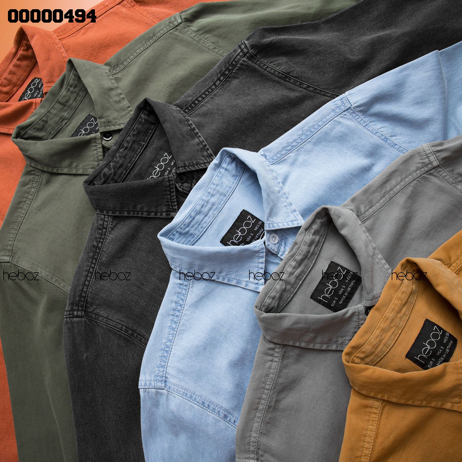 Áo denim HEBOZ 1 túi cổ bẻ 6M