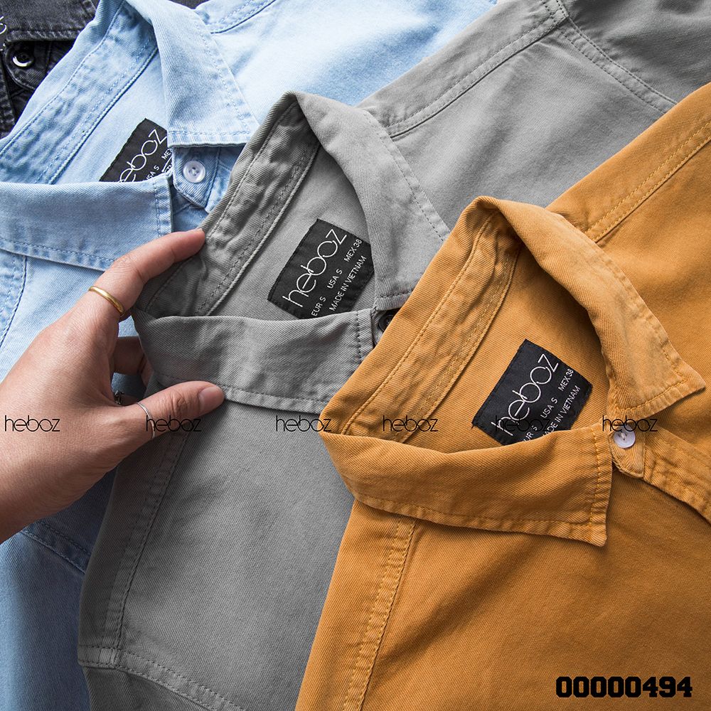 Áo denim HEBOZ 1 túi cổ bẻ 6M