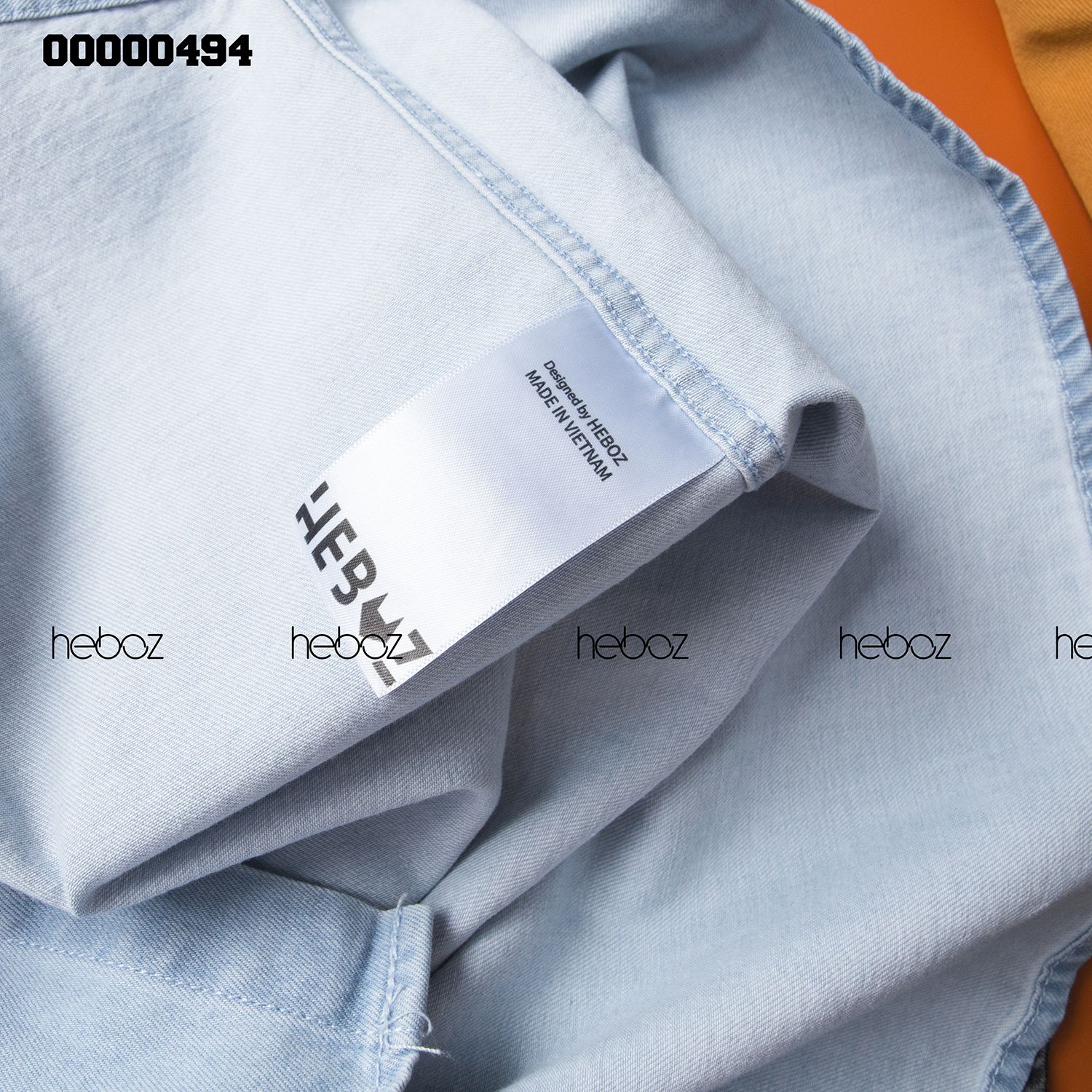 Áo denim HEBOZ 1 túi cổ bẻ 6M
