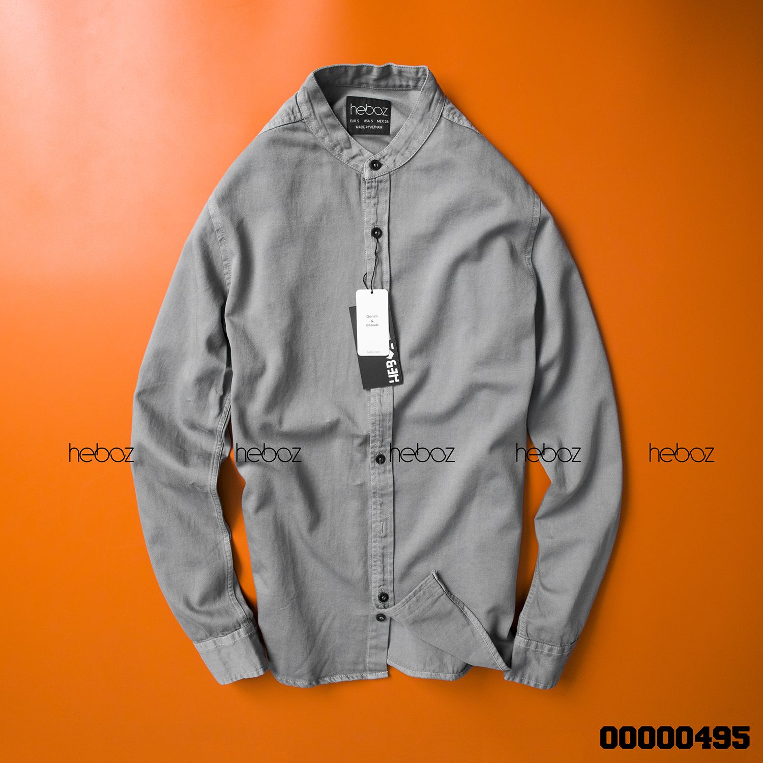 Áo denim HEBOZ cổ trụ 4M