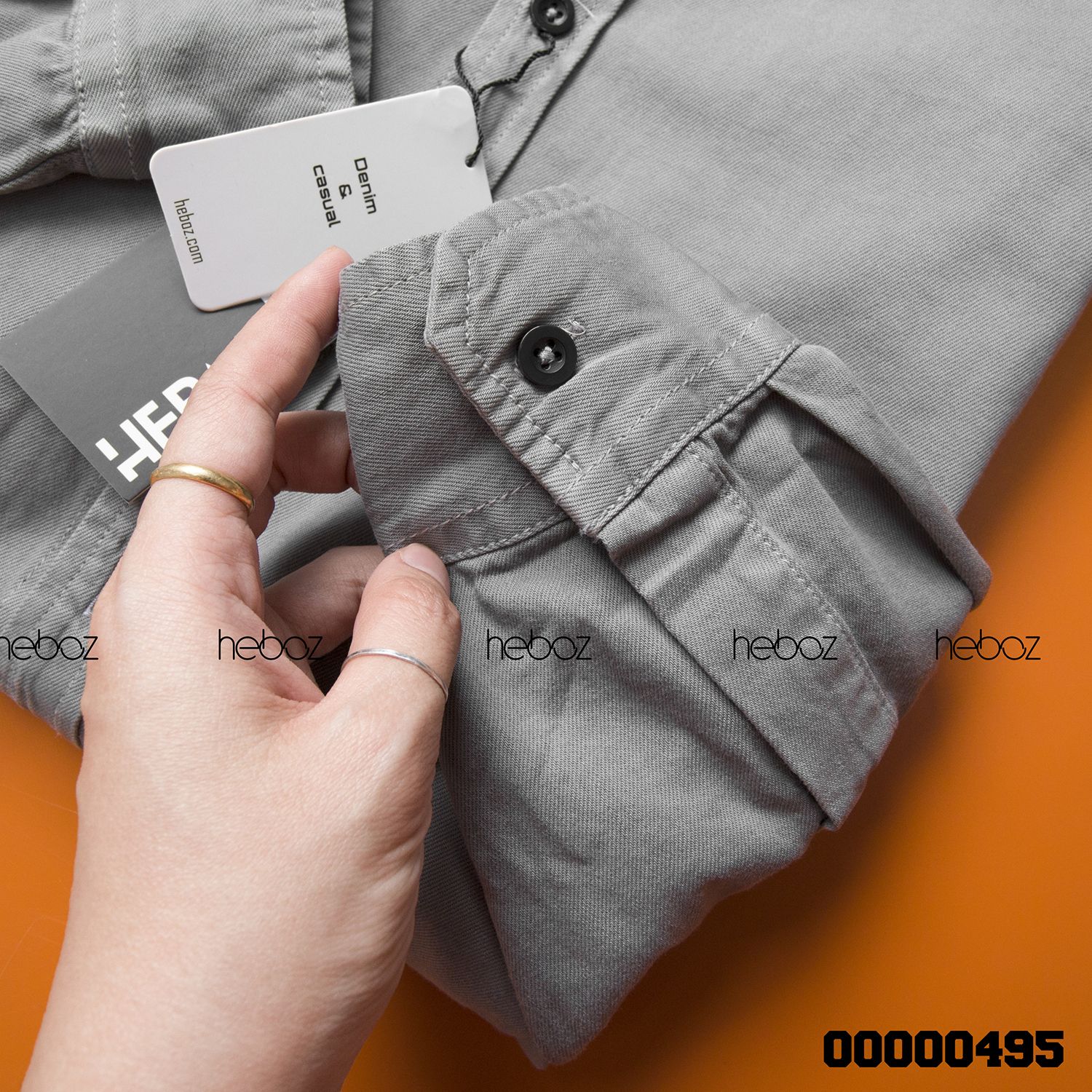 Áo denim HEBOZ cổ trụ 4M