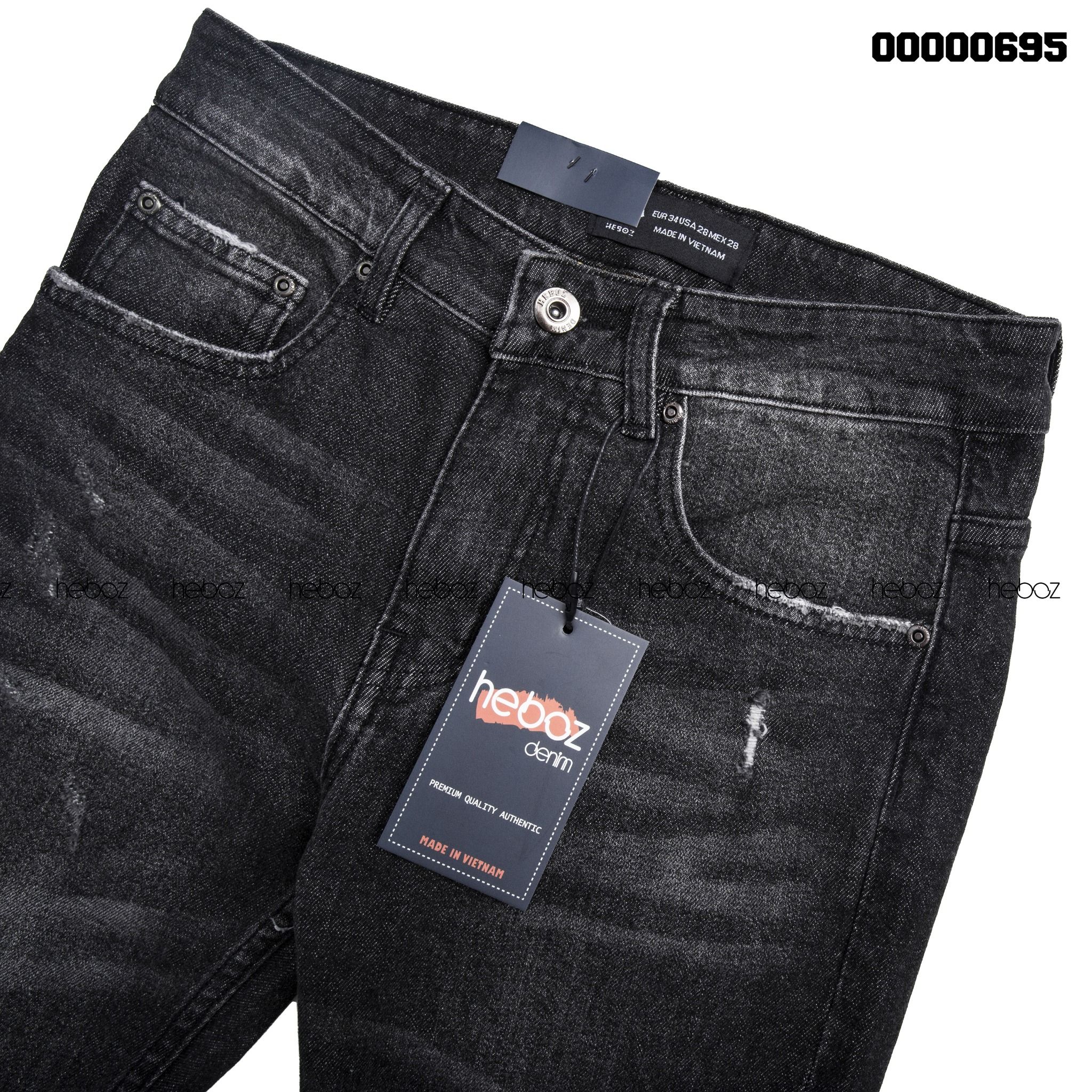 Quần jean Heboz xám rách 1 gối 04 co giãn tốt và đẹp - 00000695