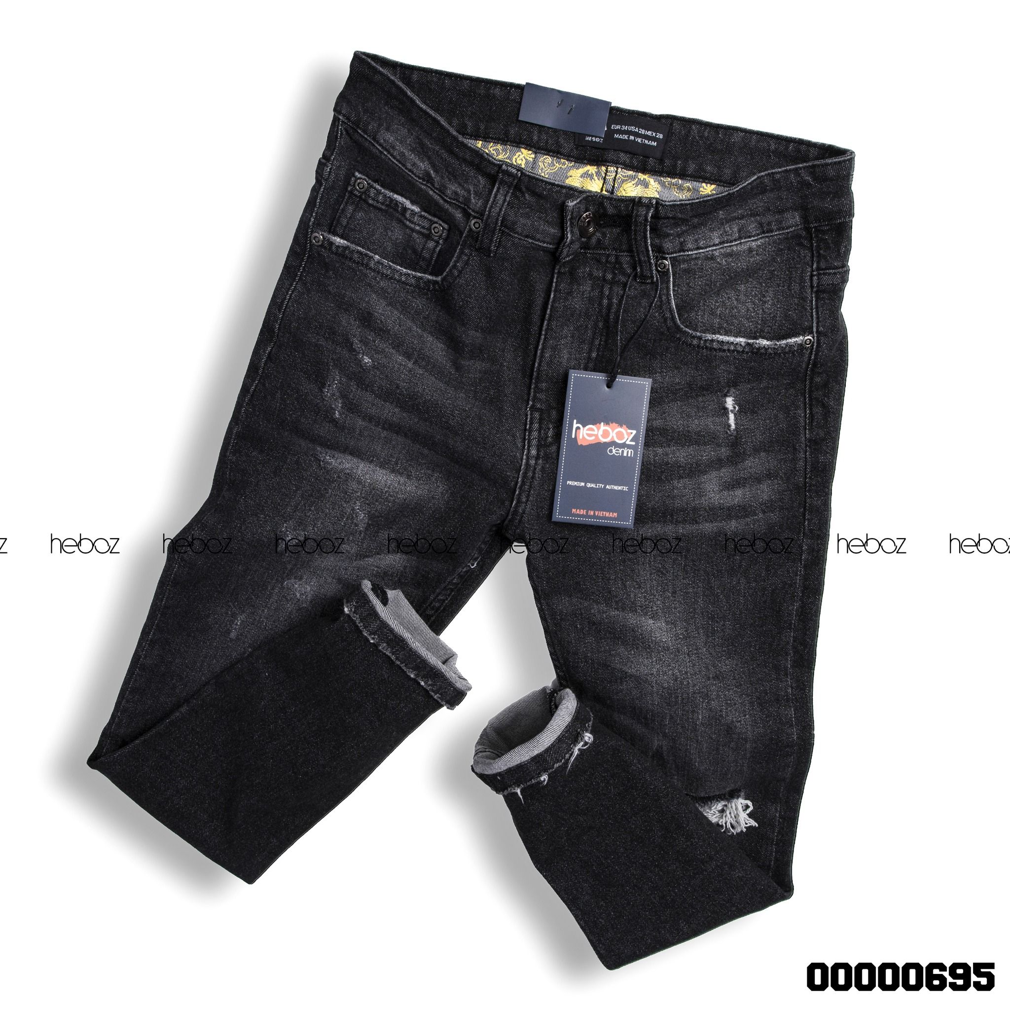 Quần jean Heboz xám rách 1 gối 04 co giãn tốt và đẹp - 00000695