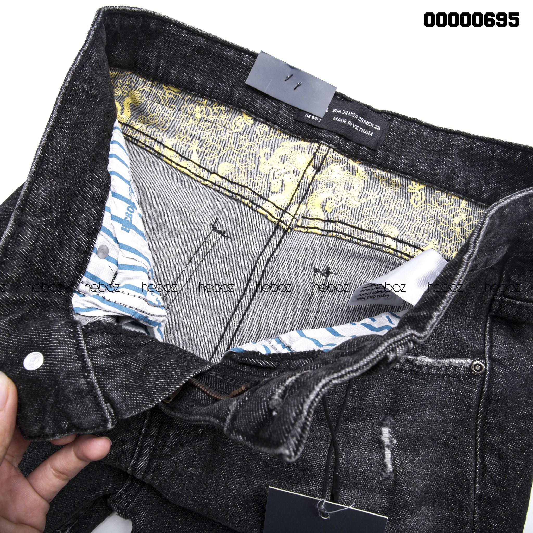 Quần jean Heboz xám rách 1 gối 04 co giãn tốt và đẹp - 00000695