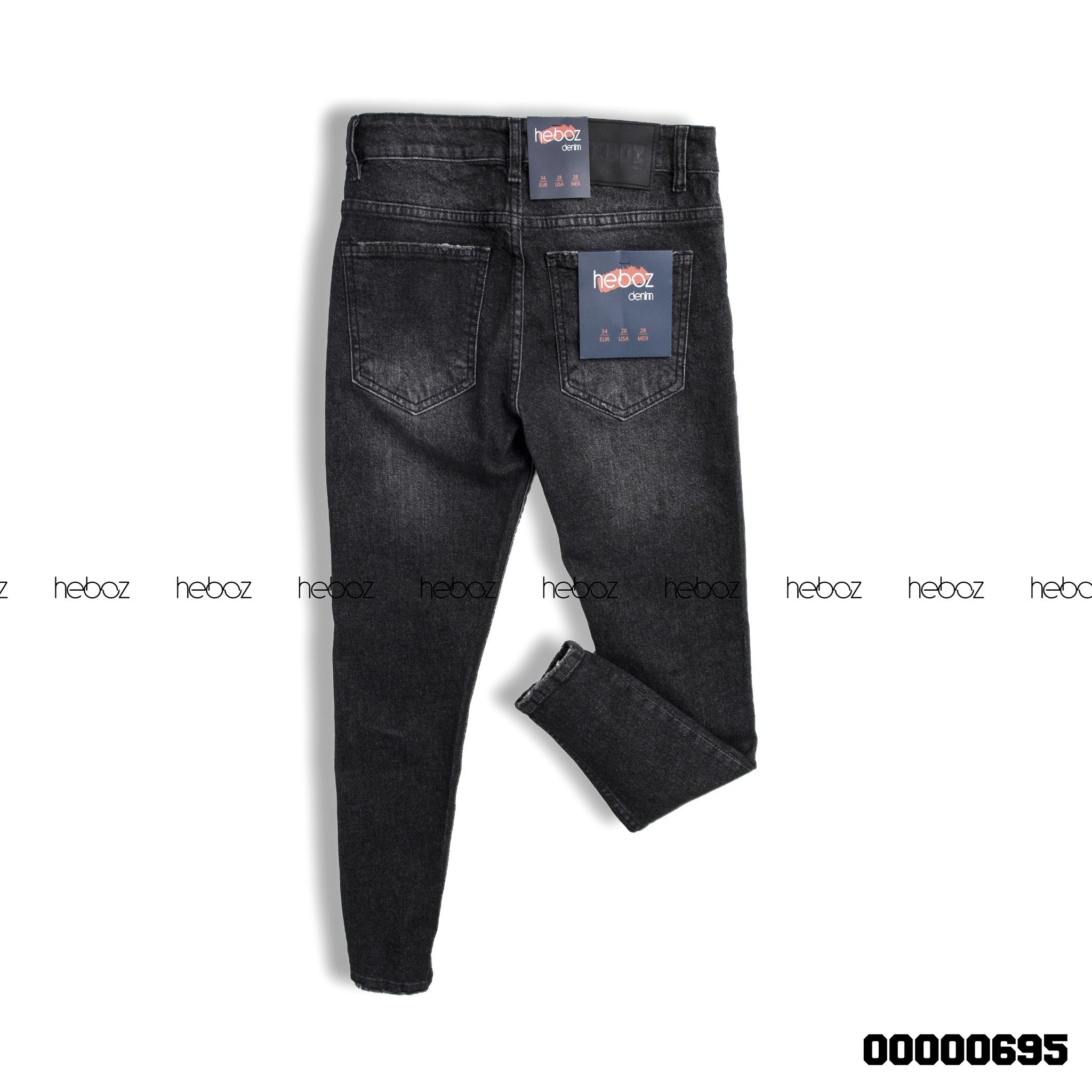 Quần jean Heboz xám rách 1 gối 04 co giãn tốt và đẹp - 00000695