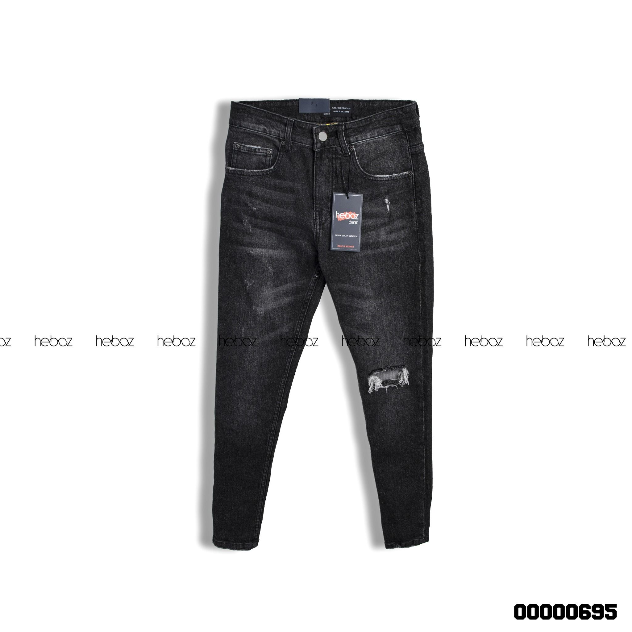 Quần jean Heboz xám rách 1 gối 04 co giãn tốt và đẹp - 00000695