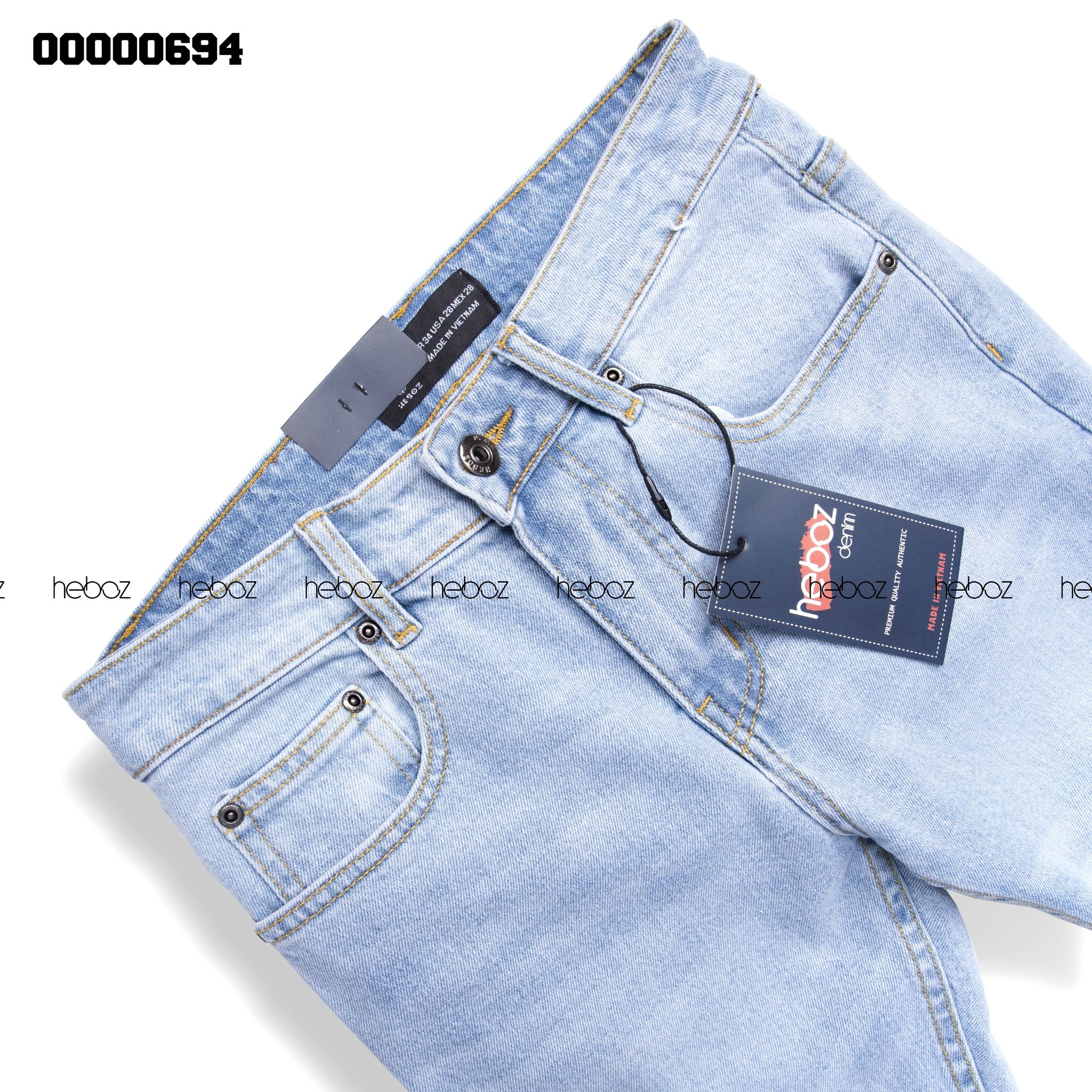 Quần jean Heboz xanh rách 2 gối 03 - 00000694