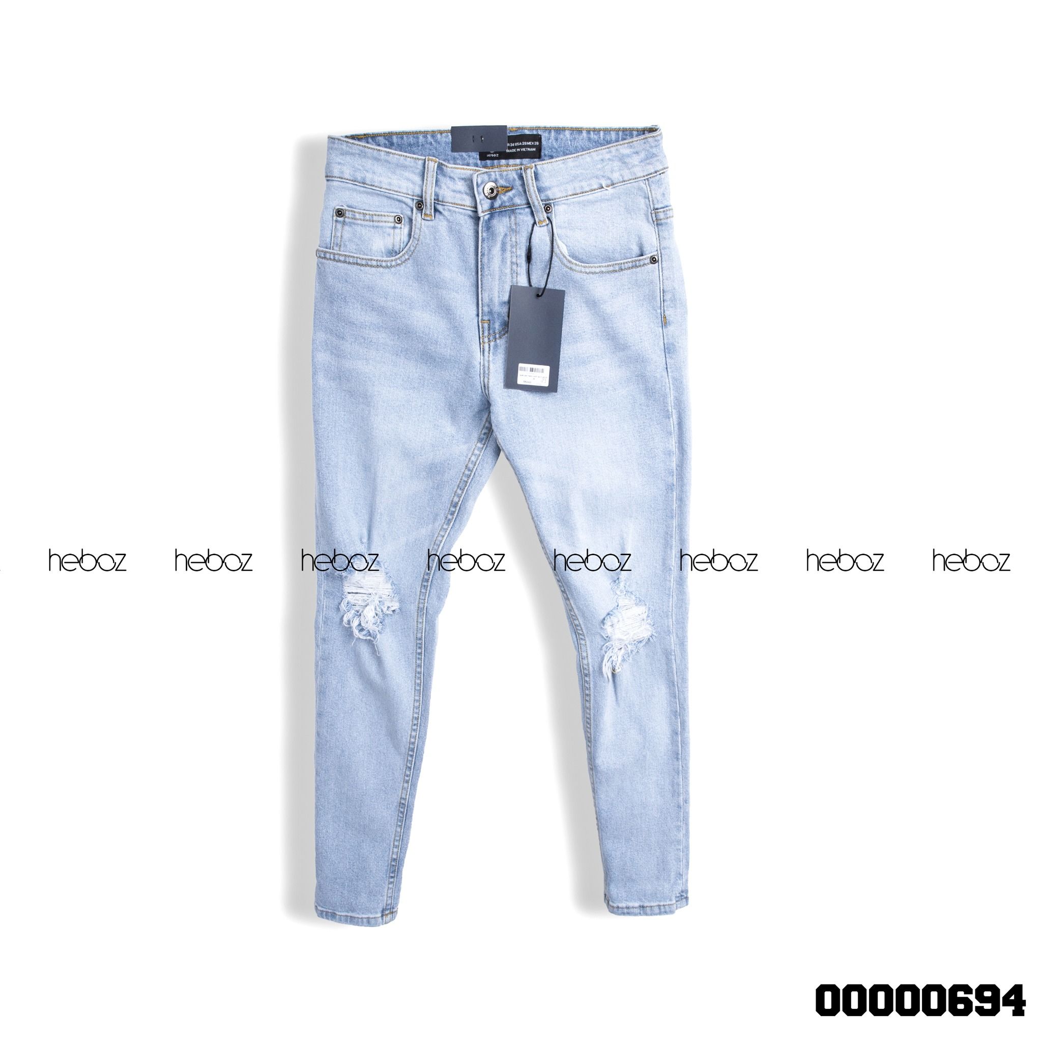 Quần jean Heboz xanh rách 2 gối 03 - 00000694
