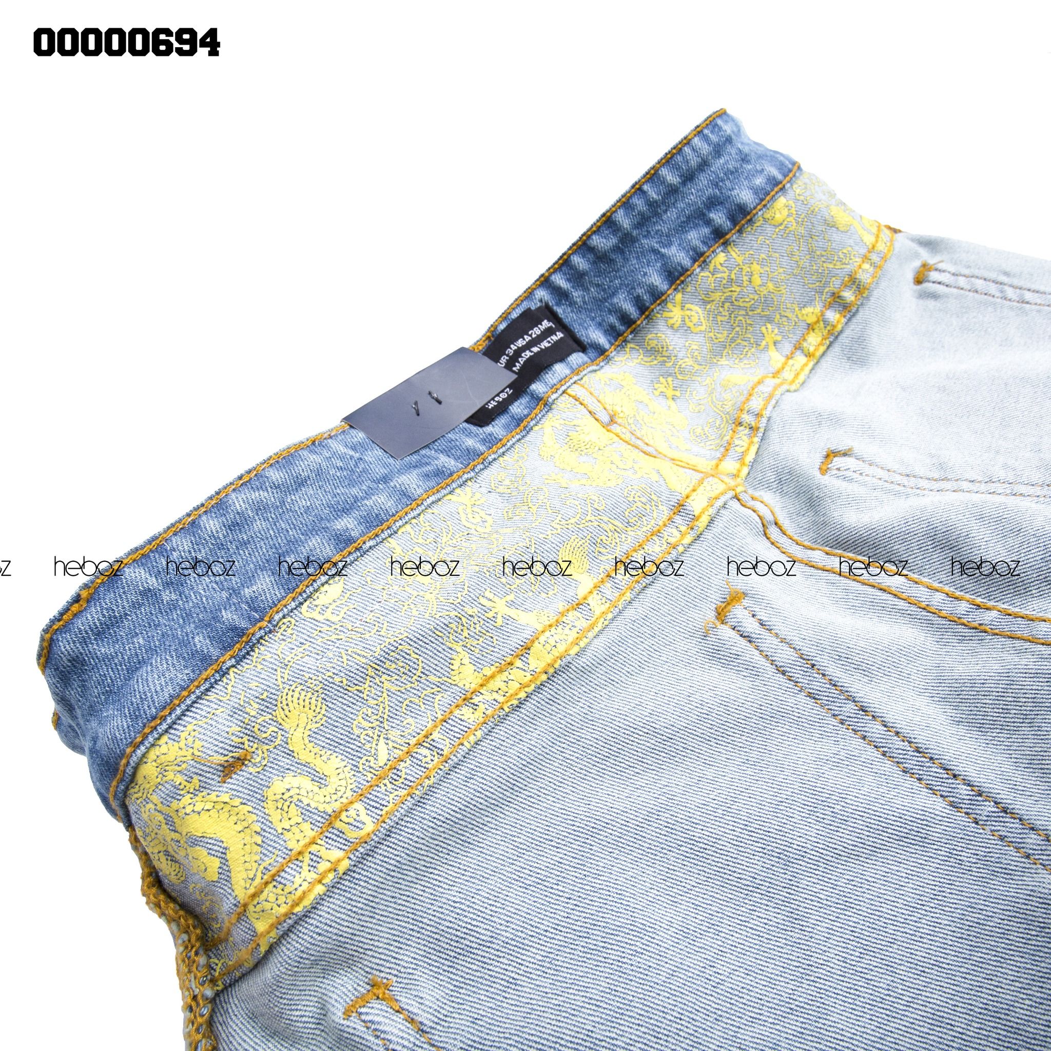 Quần jean Heboz xanh rách 2 gối 03 - 00000694