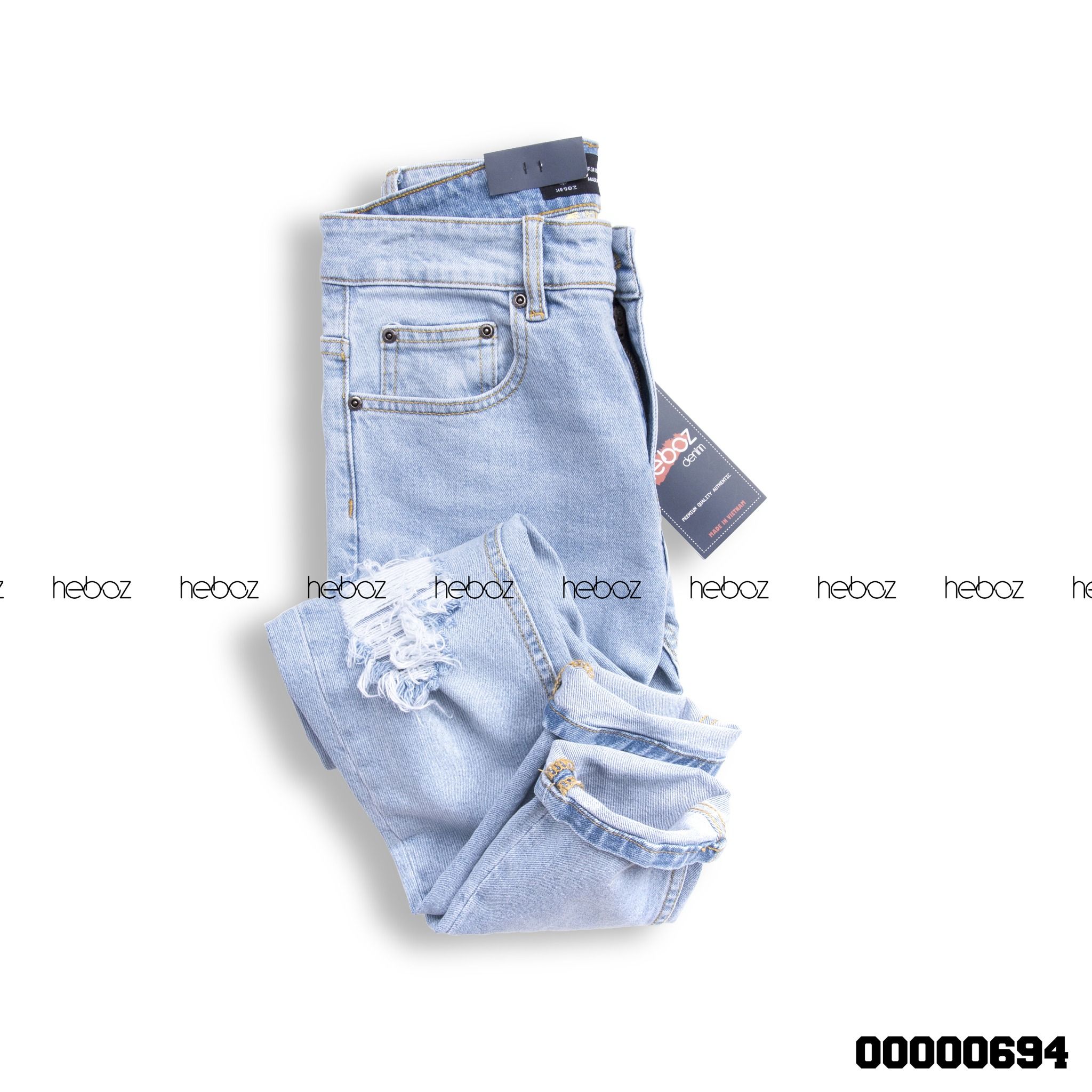 Quần jean Heboz xanh rách 2 gối 03 - 00000694