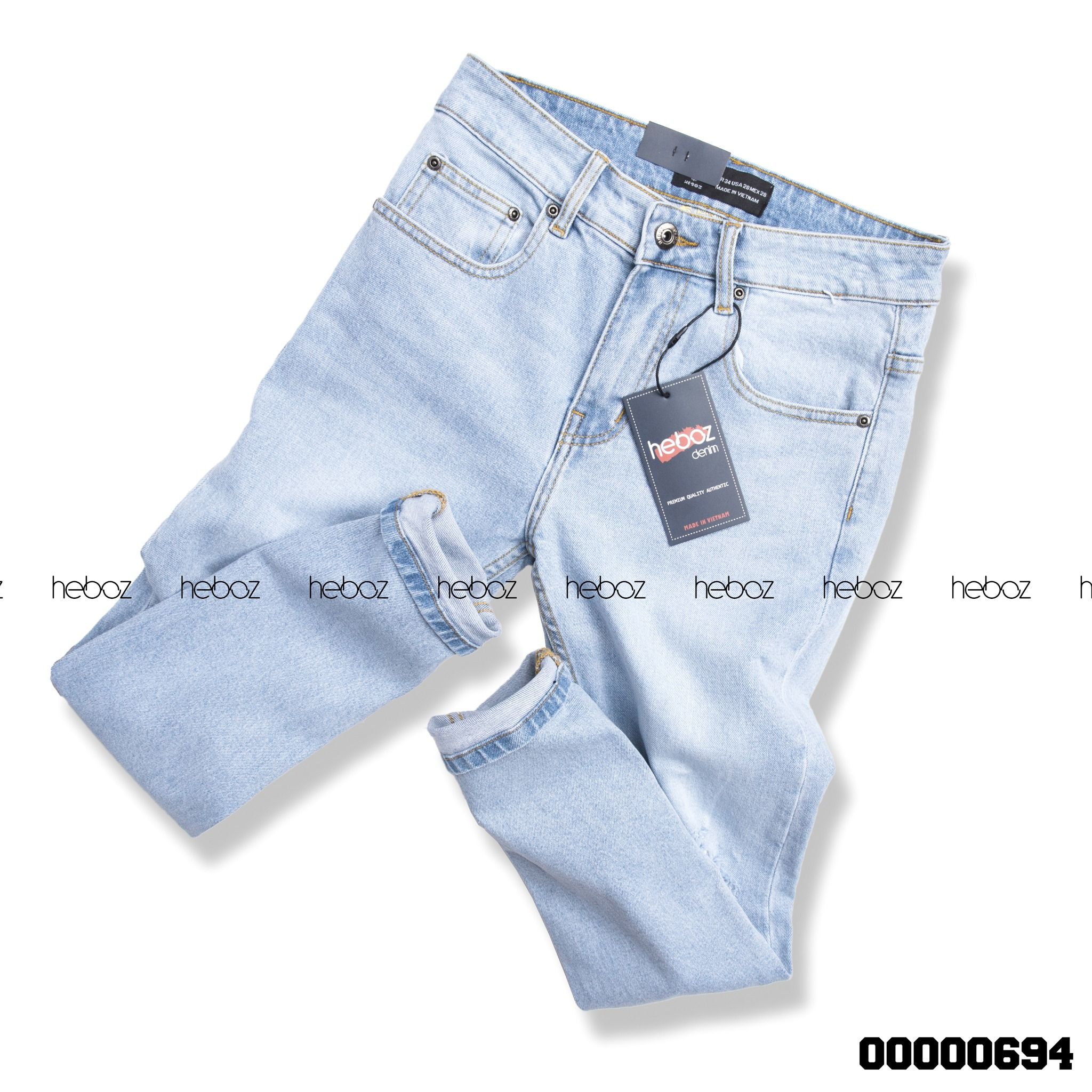Quần jean Heboz xanh rách 2 gối 03 - 00000694
