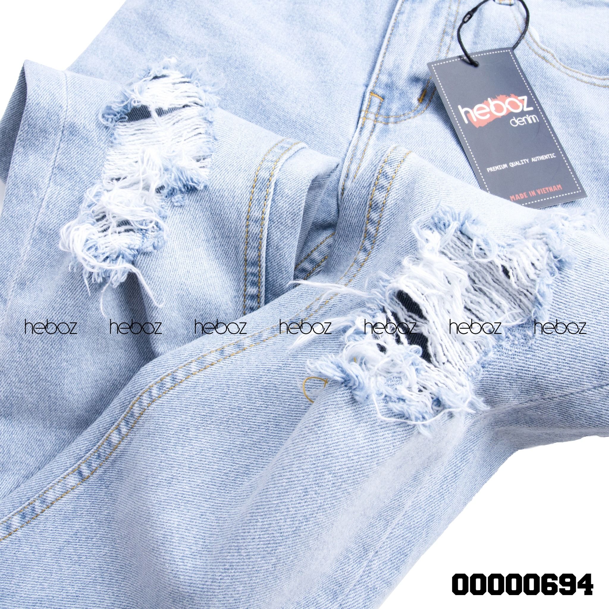 Quần jean Heboz xanh rách 2 gối 03 - 00000694