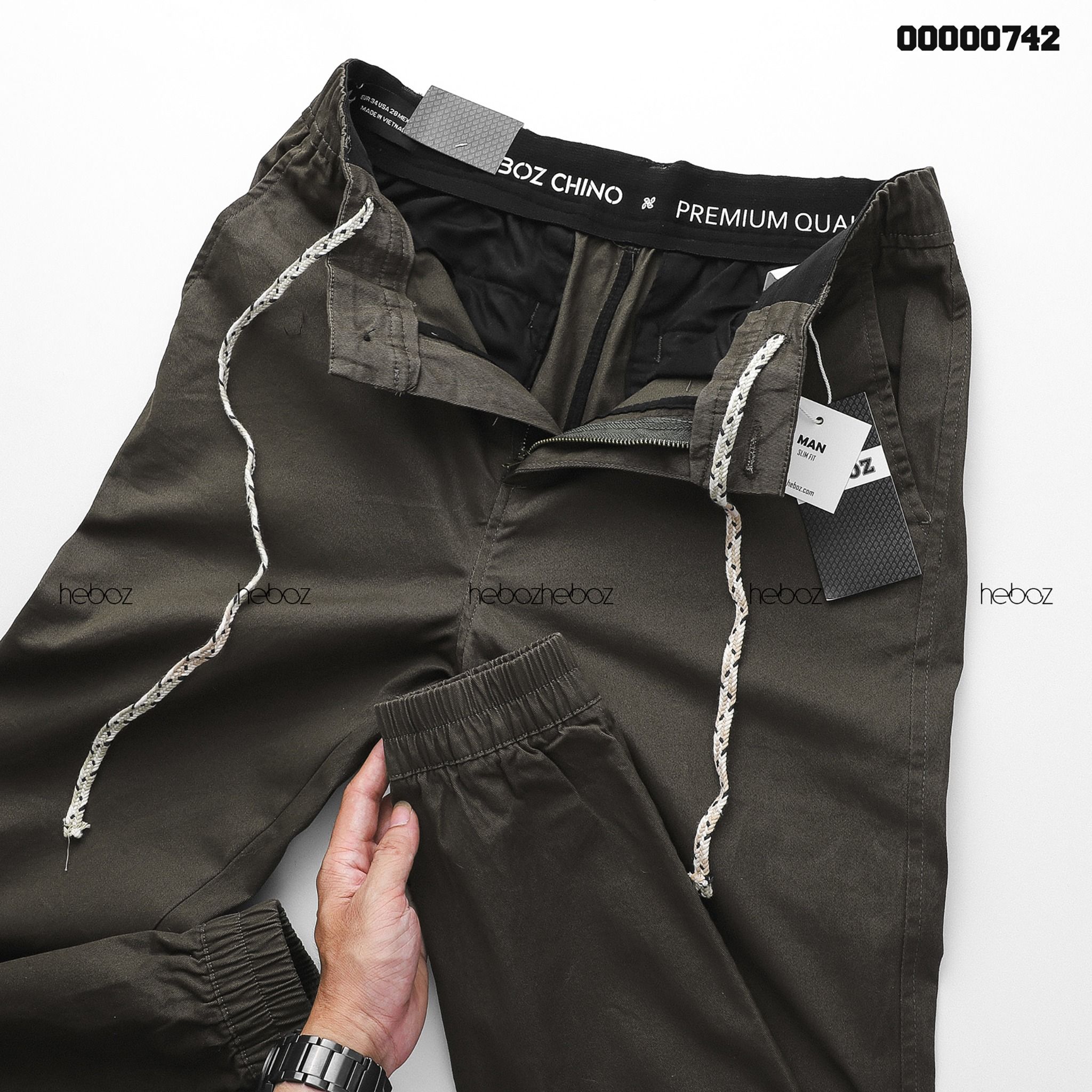 Quần jogger kaki Heboz cạp in dây rút 4M - 00000742