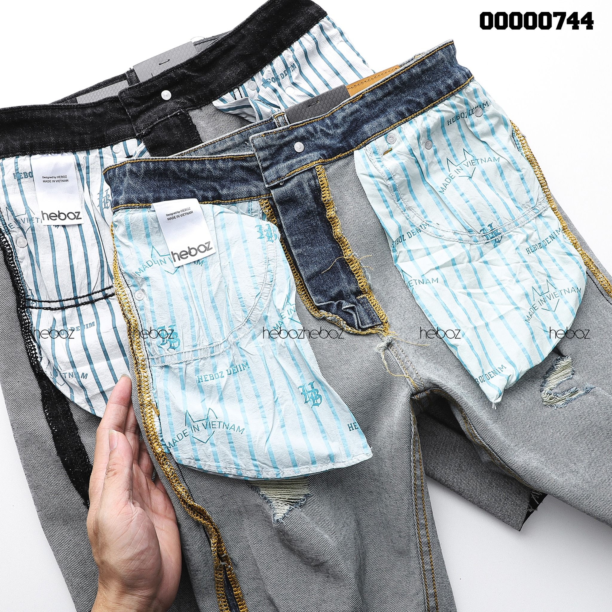 Quần short jean Heboz rách co dãn 3M - 00000744